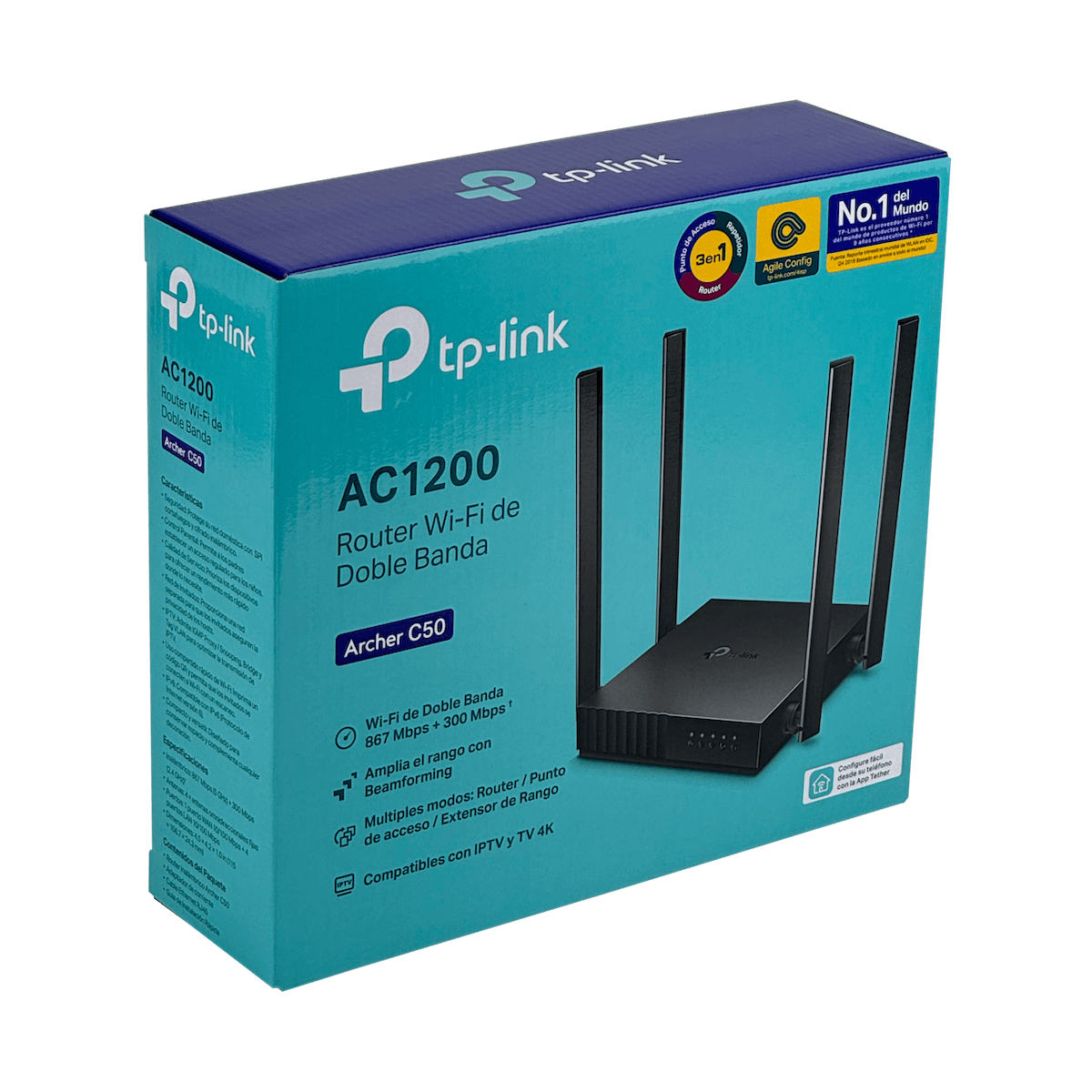 Router Wi-Fi 5 TP-Link Archer C50 - Doble Banda AC1200, Hasta 300 Mbps, 4 antenas externas 4