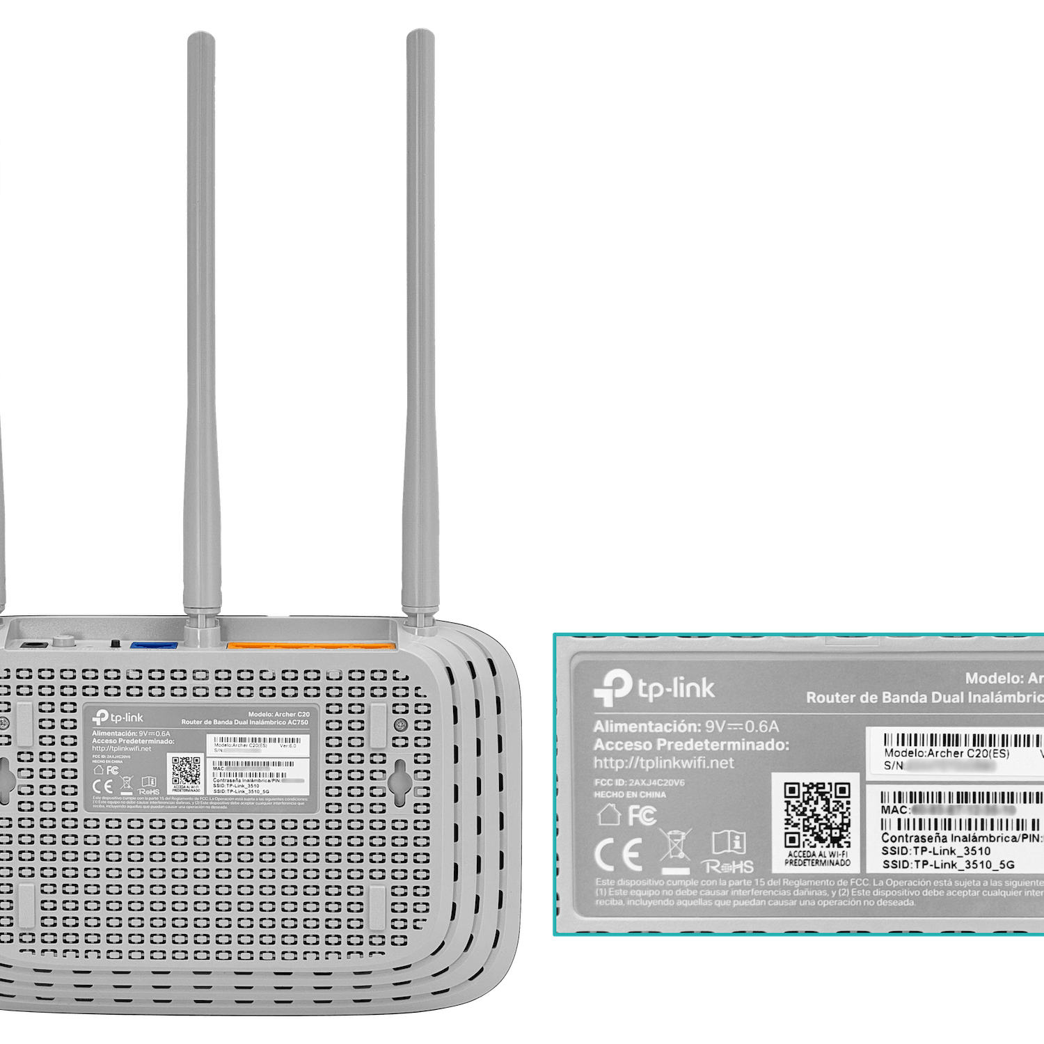 Router TP-Link Archer C20 Wi-Fi de doble banda AC750, Puerto USB 7