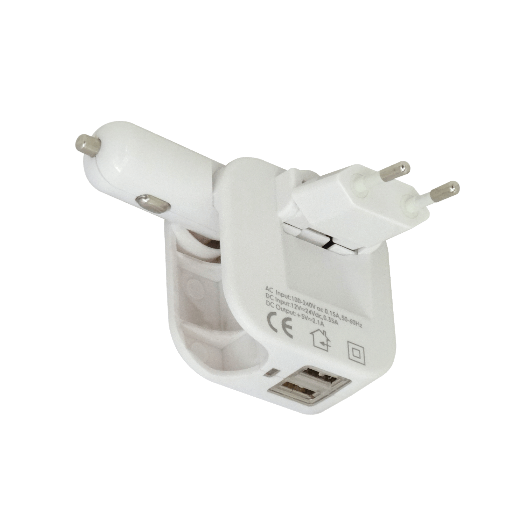 5V 2,1A 2-USB-AH Cargador 2-entradas 100-240V 12/24V-Auto req-cables 2