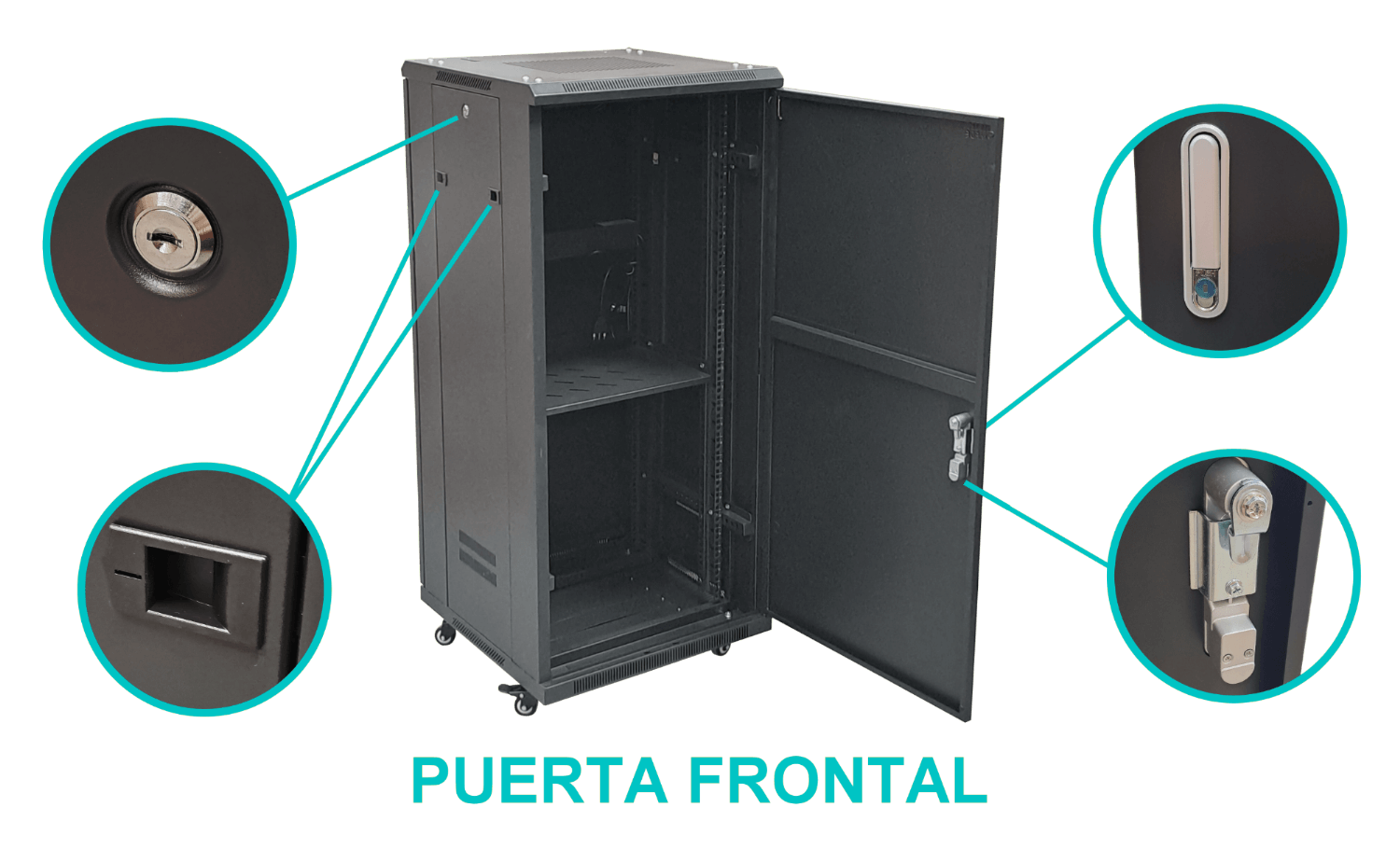 Rack 27U Ciego Fondo-60cm Ancho-19pulg Piso Ruedas Bandeja-30cm PDU 2