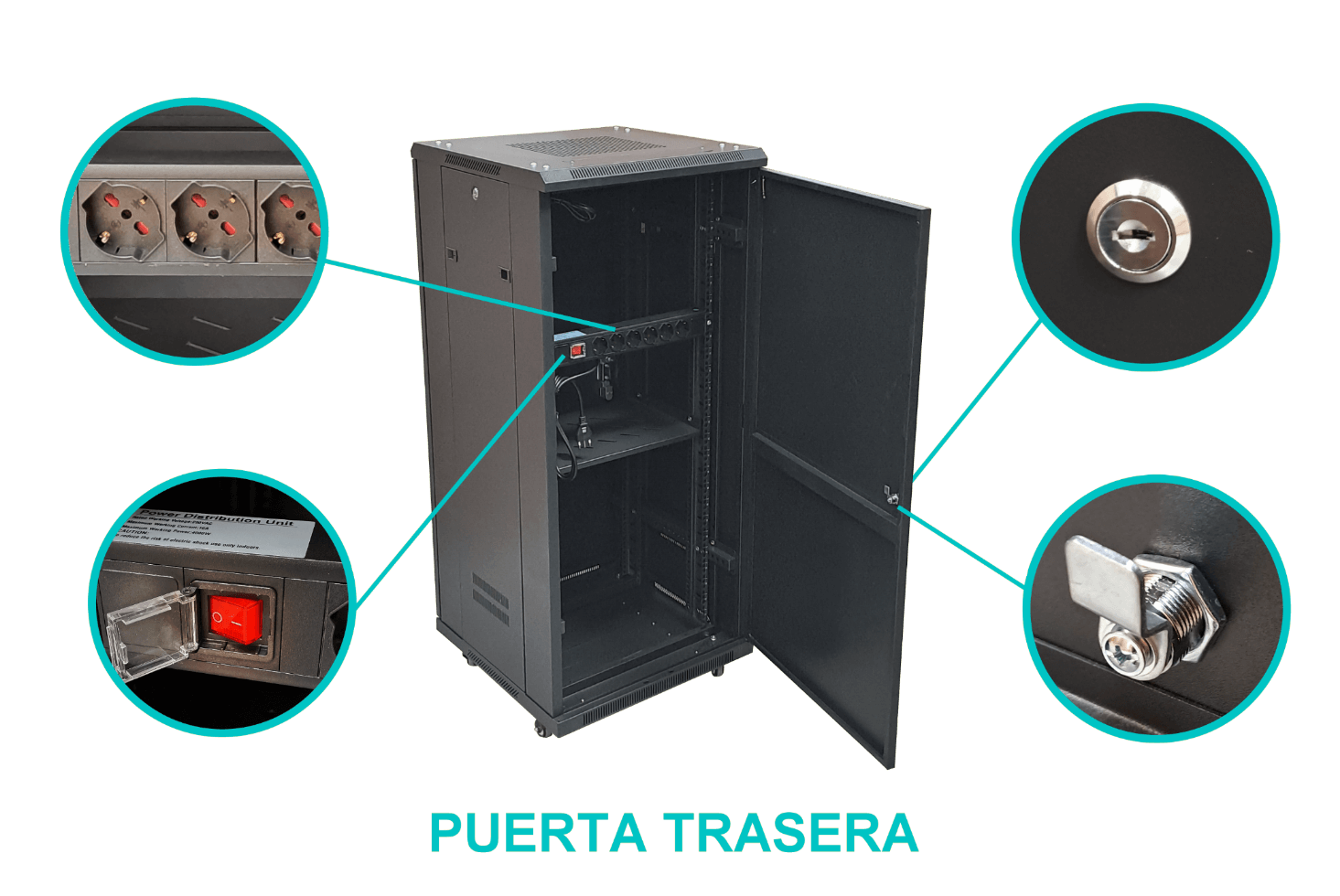 Rack 27U Ciego Fondo-60cm Ancho-19pulg Piso Ruedas Bandeja-30cm PDU 5