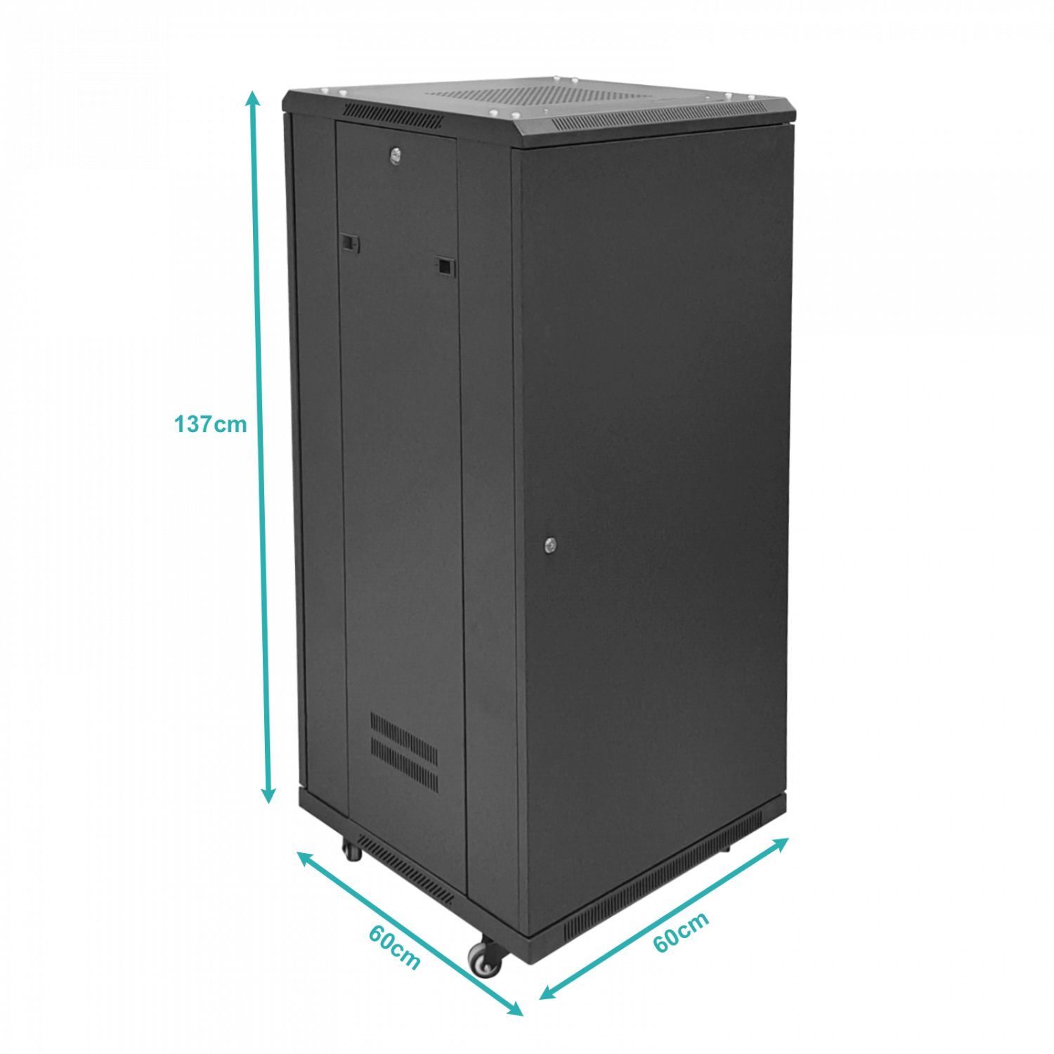 Rack 27U Ciego Fondo-60cm Ancho-19pulg Piso Ruedas Bandeja-30cm PDU 7