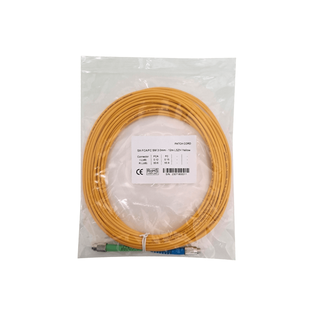 12mt FC/UPC-FC/UPC MonoModo SM Duplex Jumper Cable Fibra 9/125um 3mm 2