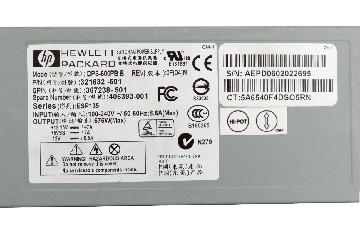 HP 575W Fuente Poder RPS para Servidor Proliant DL380 G4 DPS-600PB 1