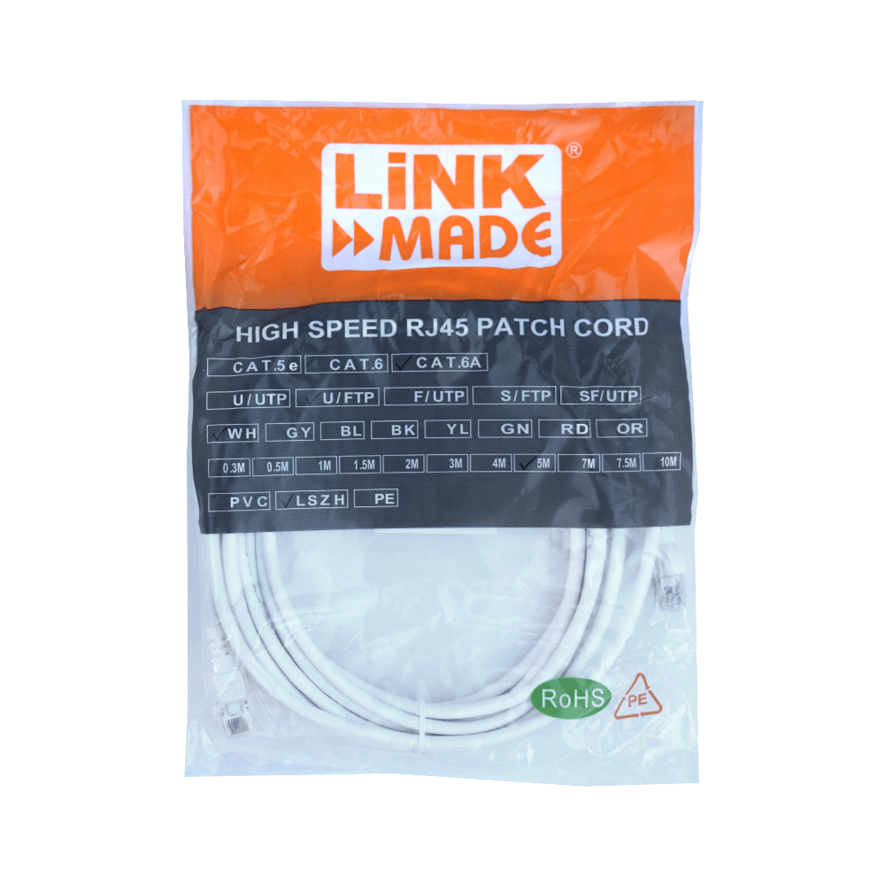 Cable Patch LINKMADE Cat6a Blanco LSZH U/FTP 5m Inyectado Multifilar para Aplicaciones de Red 4
