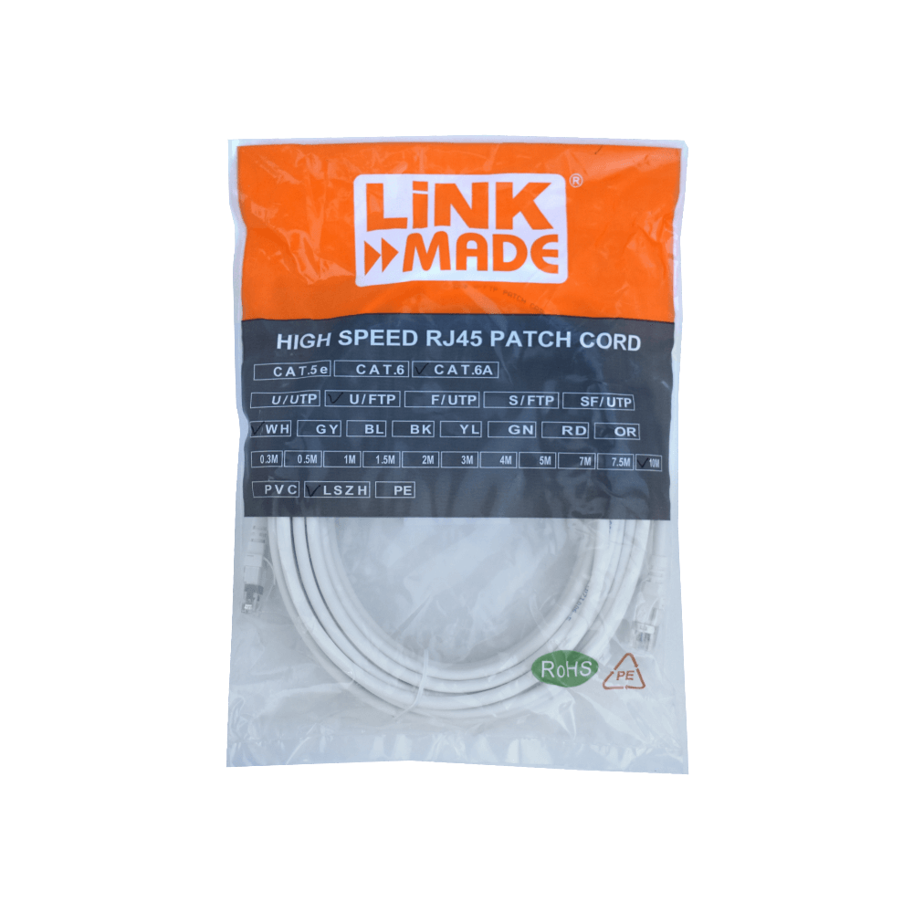 Cable Patch LINKMADE Cat6a Blanco LSZH U/FTP 10m Inyectado Multifilar para Redes Extensas 3