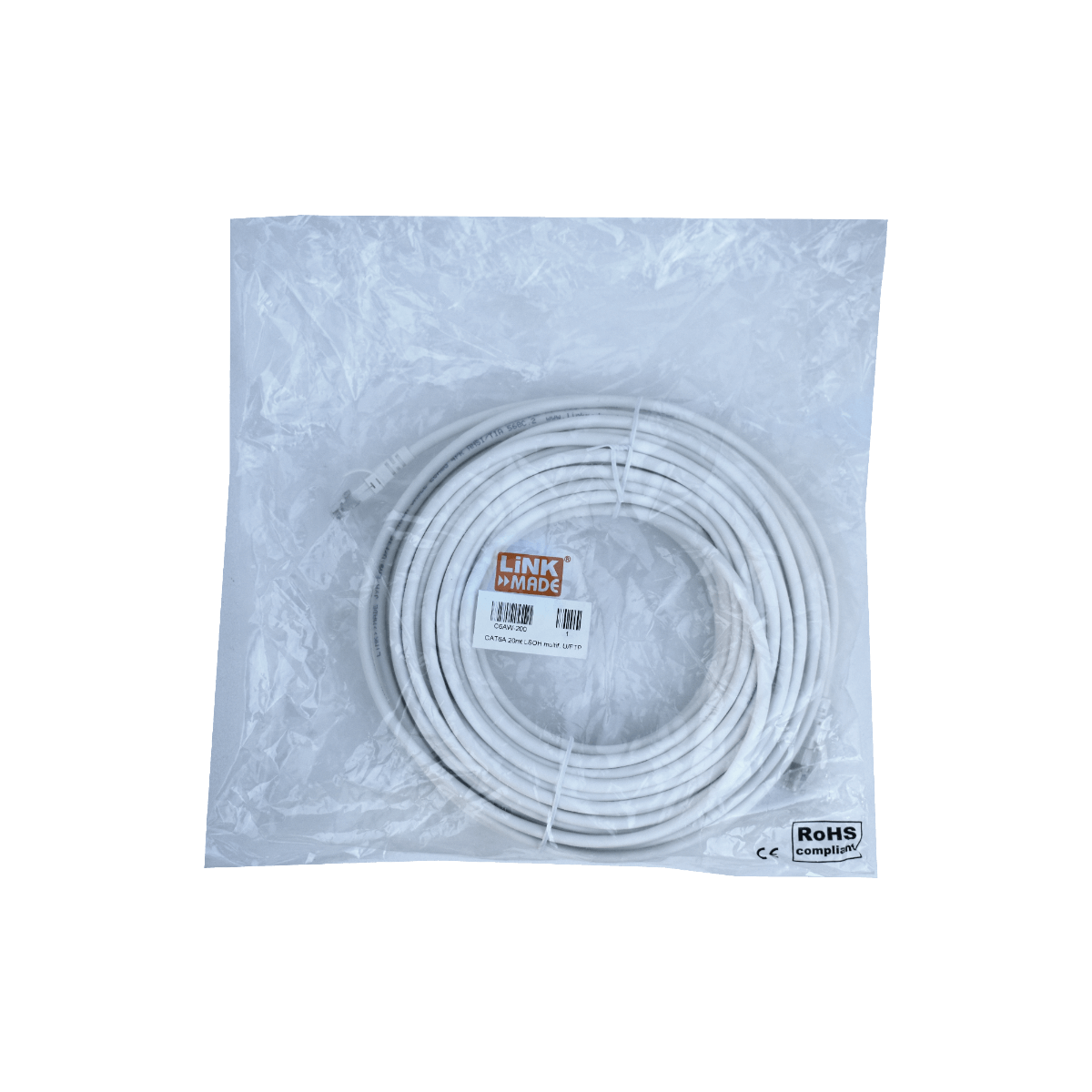 Cable Patch LINKMADE Cat6a U/FTP 20mt Blanco LSZH Inyectado Multifilar 2