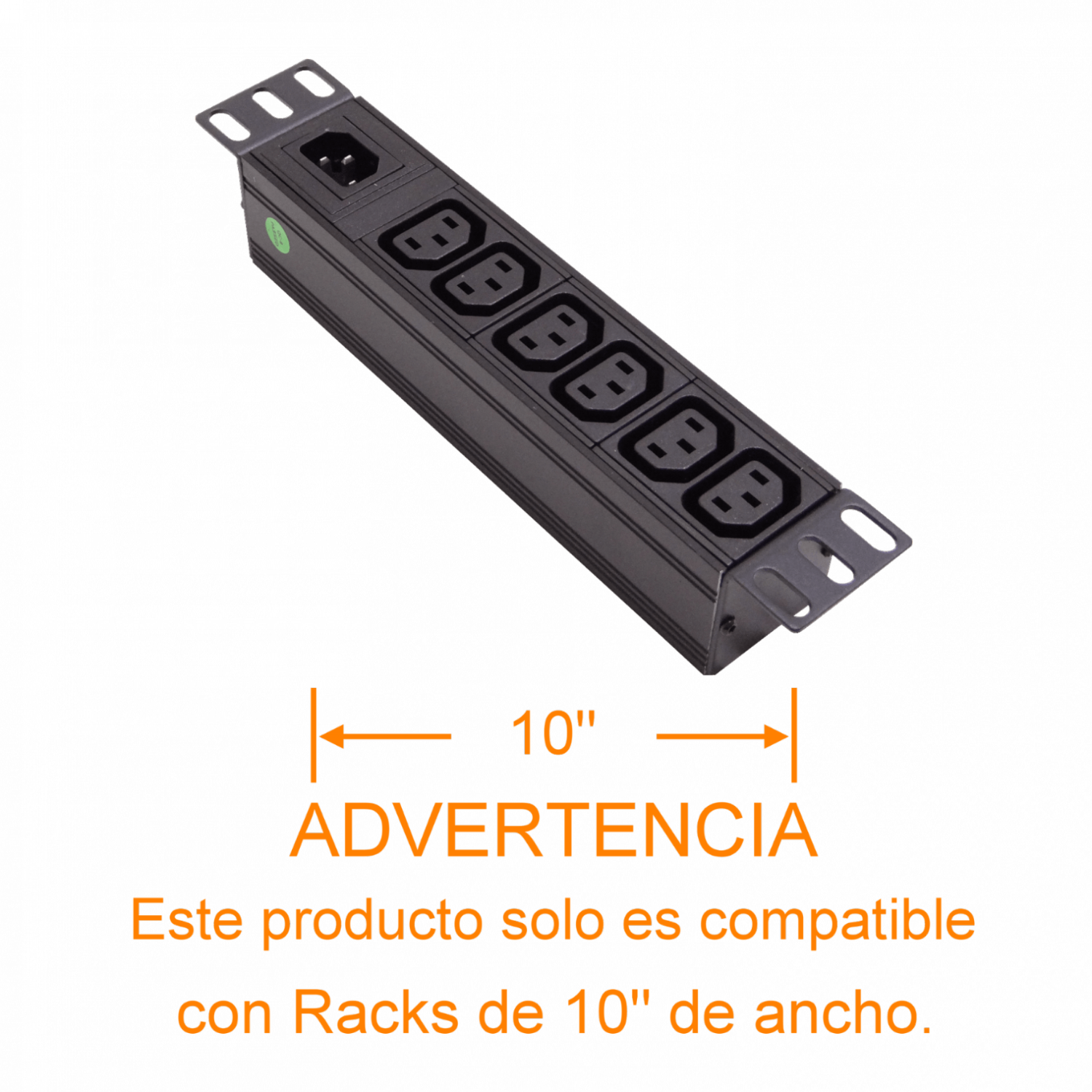 PDU 10A con 6 Enchufes Hembra C13, 1 Enchufe Macho C14, Rack 10