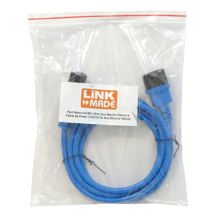 Cable de Poder C13 a C14, 1.8m, 7A, Azul, 3x0.82mm² 2