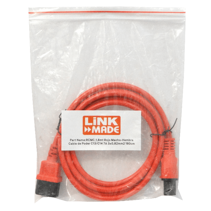 1,8mt Rojo Macho-Hembra Cable de Poder C13/C14 7A 3x0,82mm2 180cm 3