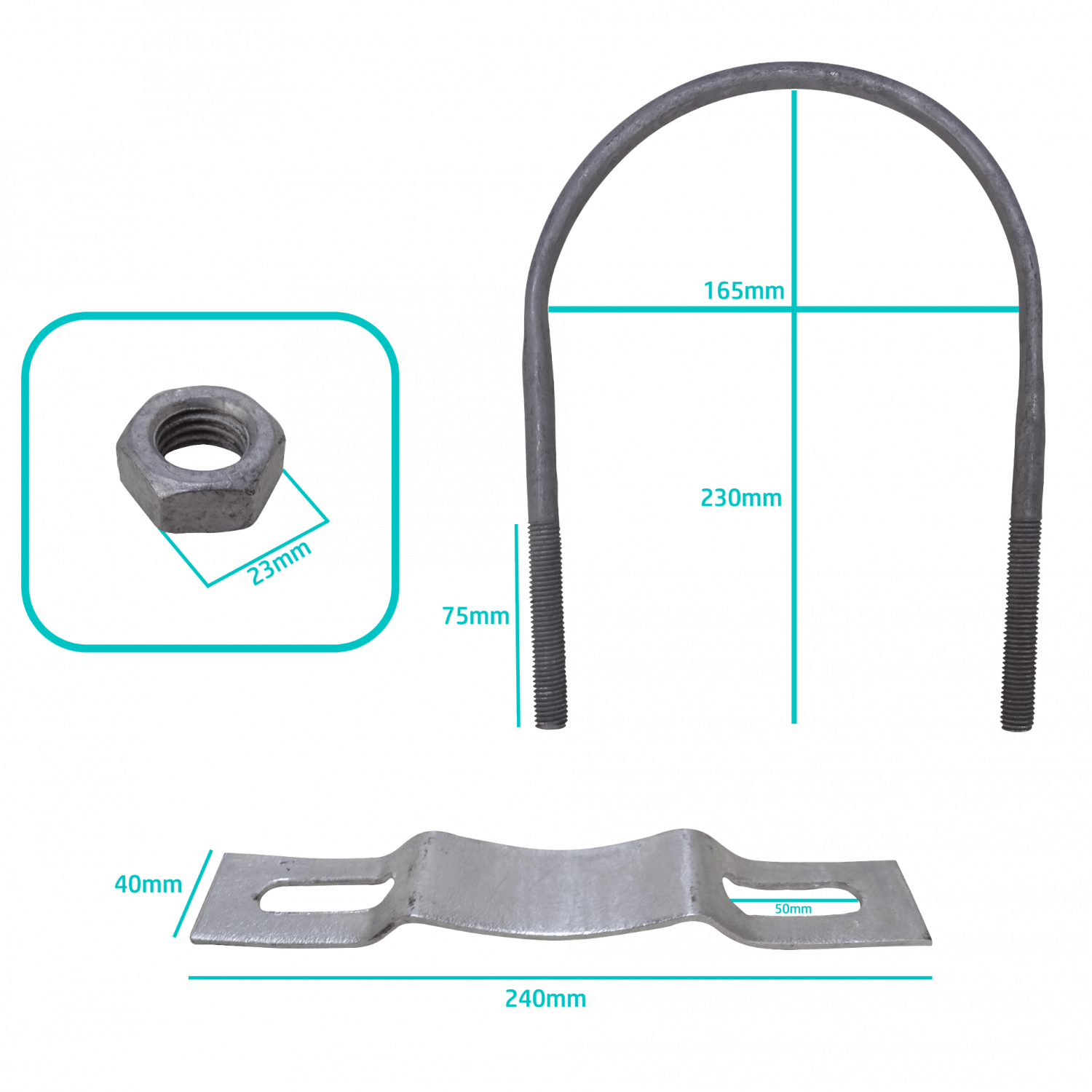 Clamp 118-162mm Soporte Galvanizado para Poste Redondo Tuercas-23mm 2