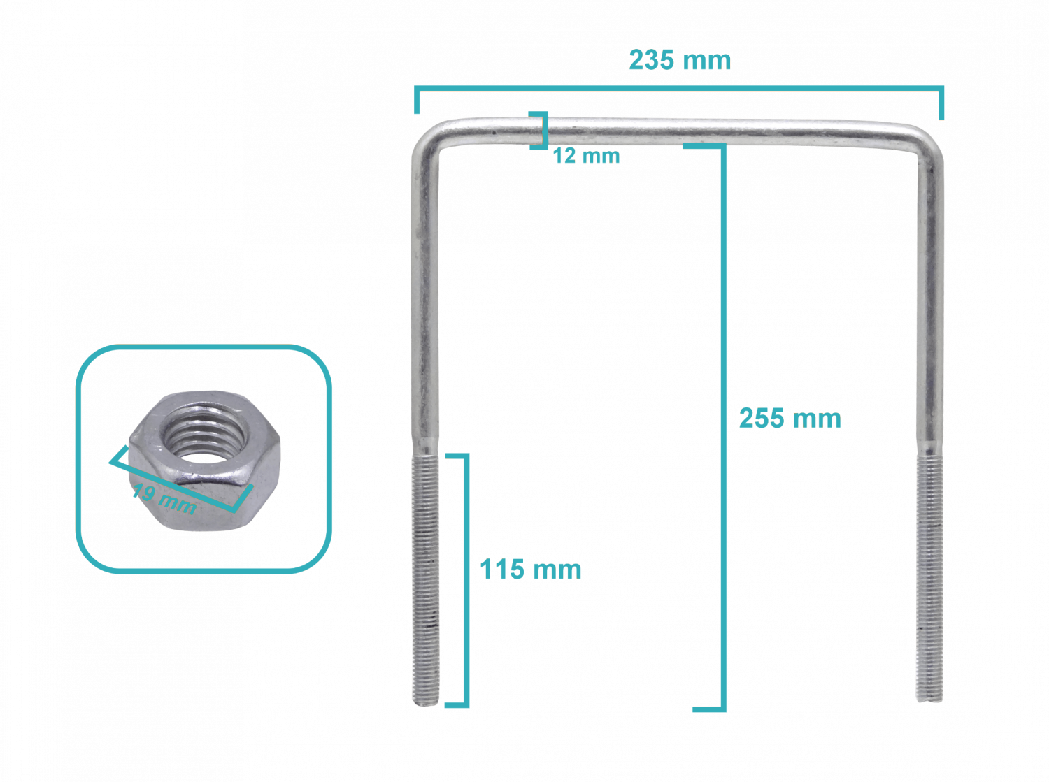 Abrazadera para Poste 1/2 BT, 235x255x12x115mm, Tuercas 19mm 2