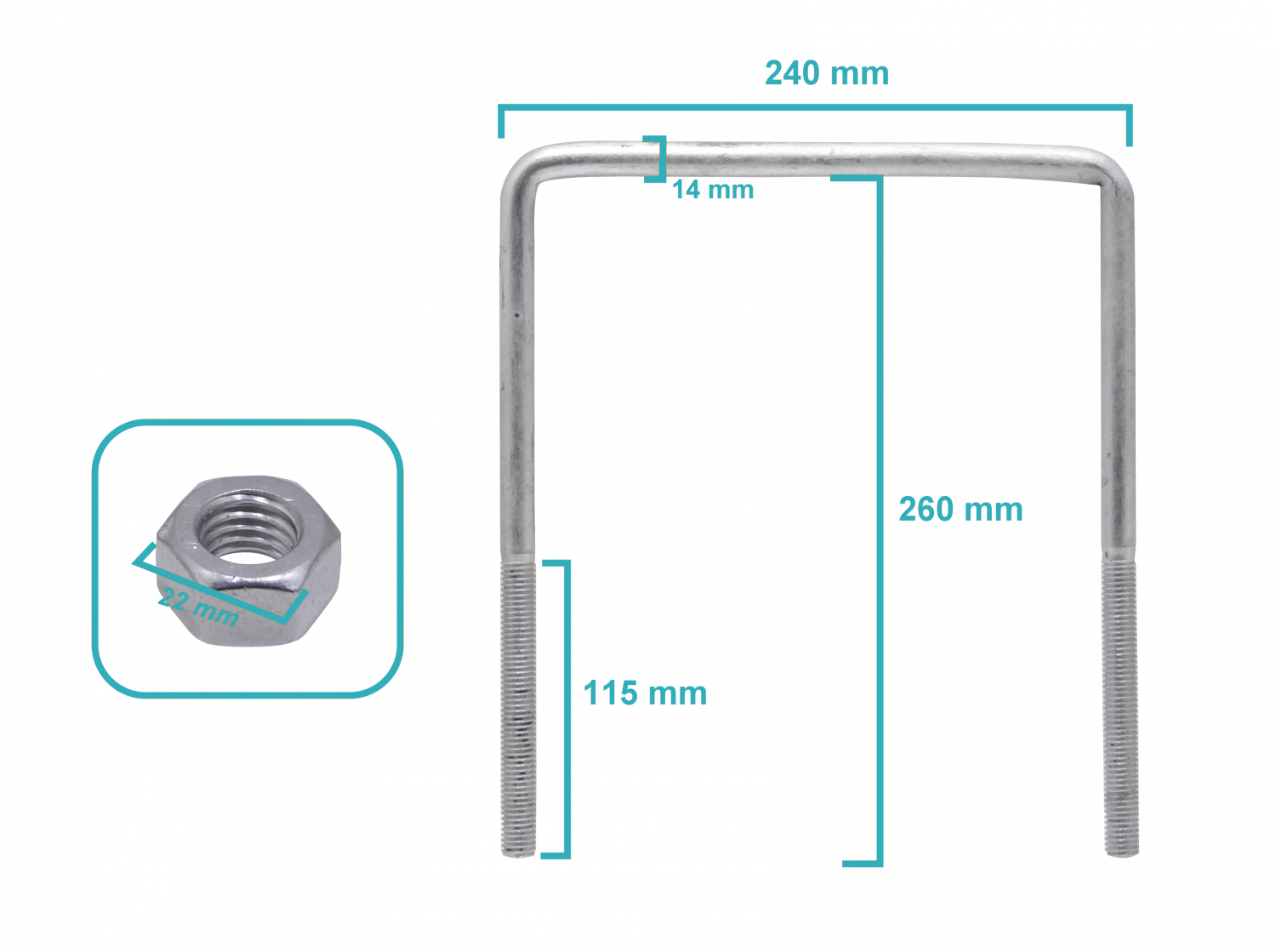 Abrazadera para Poste 9/16 BT, 240x260x14x115mm, Tuercas 22mm 2