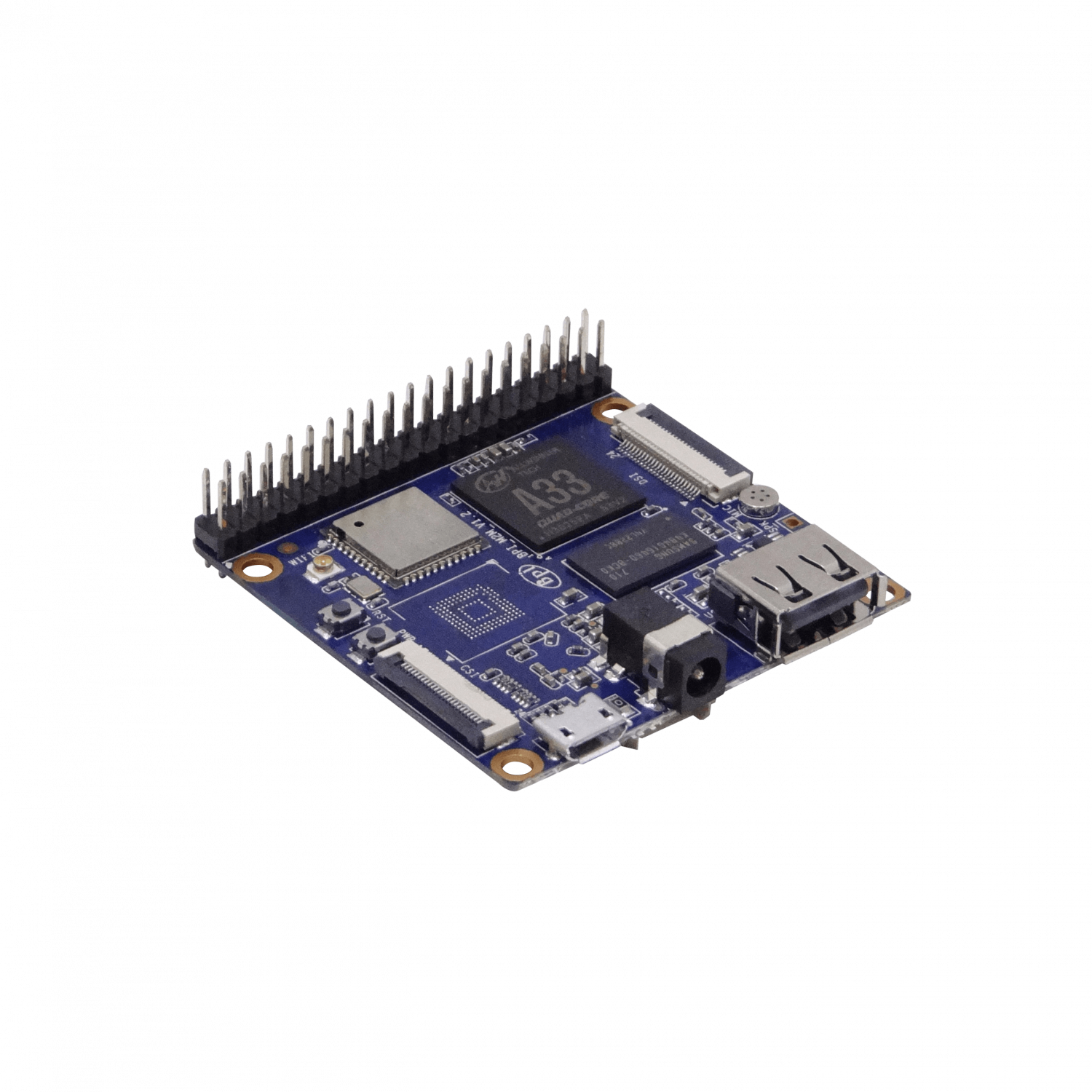 BANANAPI A33-Quad 512mb mSD eMMC req/5V-2A WiFiBT CSI DSI USB Plug-DC 1