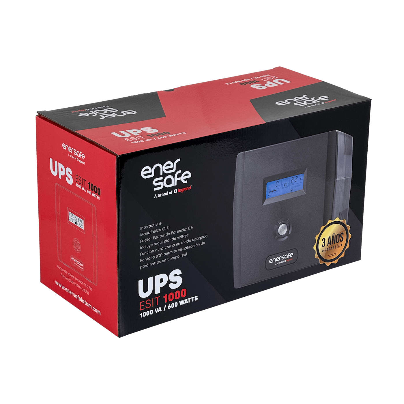UPS ENERSAFE ESIT1000 1000VA 600W, 104Wh 2x7Ah, AVR, 4 Salidas C13, 162-290VAC 5