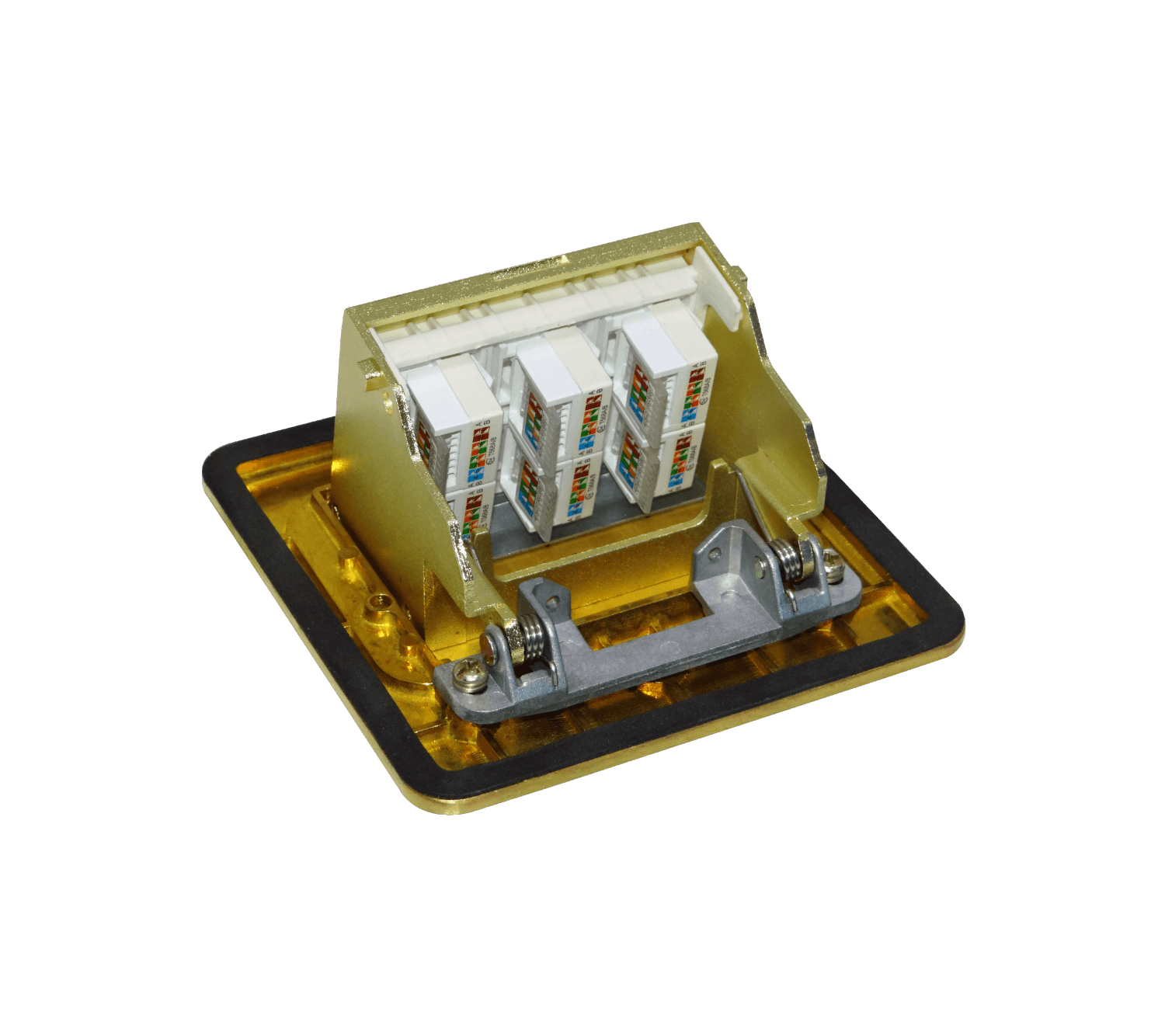 Caja de Piso RST-6P 6-RJ45 Hembra Abatible Metálica 100x100x55mm con Tapa 120x120mm 1
