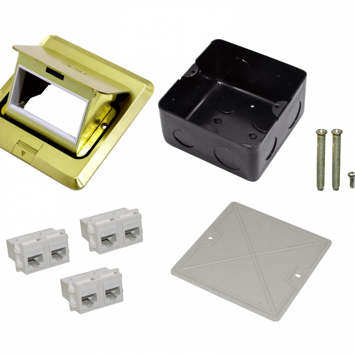 Caja de Piso RST-6P 6-RJ45 Hembra Abatible Metálica 100x100x55mm con Tapa 120x120mm 3