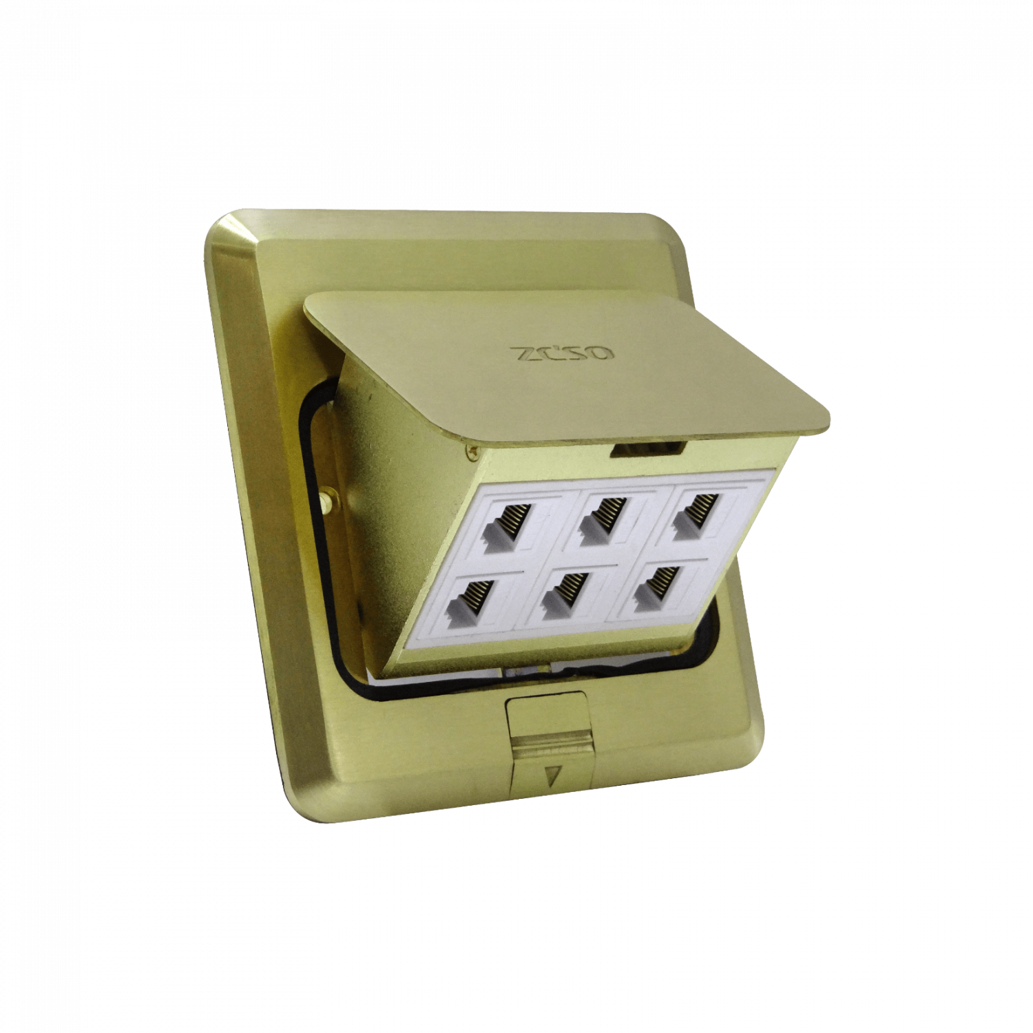 Caja de Piso RST-6P 6-RJ45 Hembra Abatible Metálica 100x100x55mm con Tapa 120x120mm 5