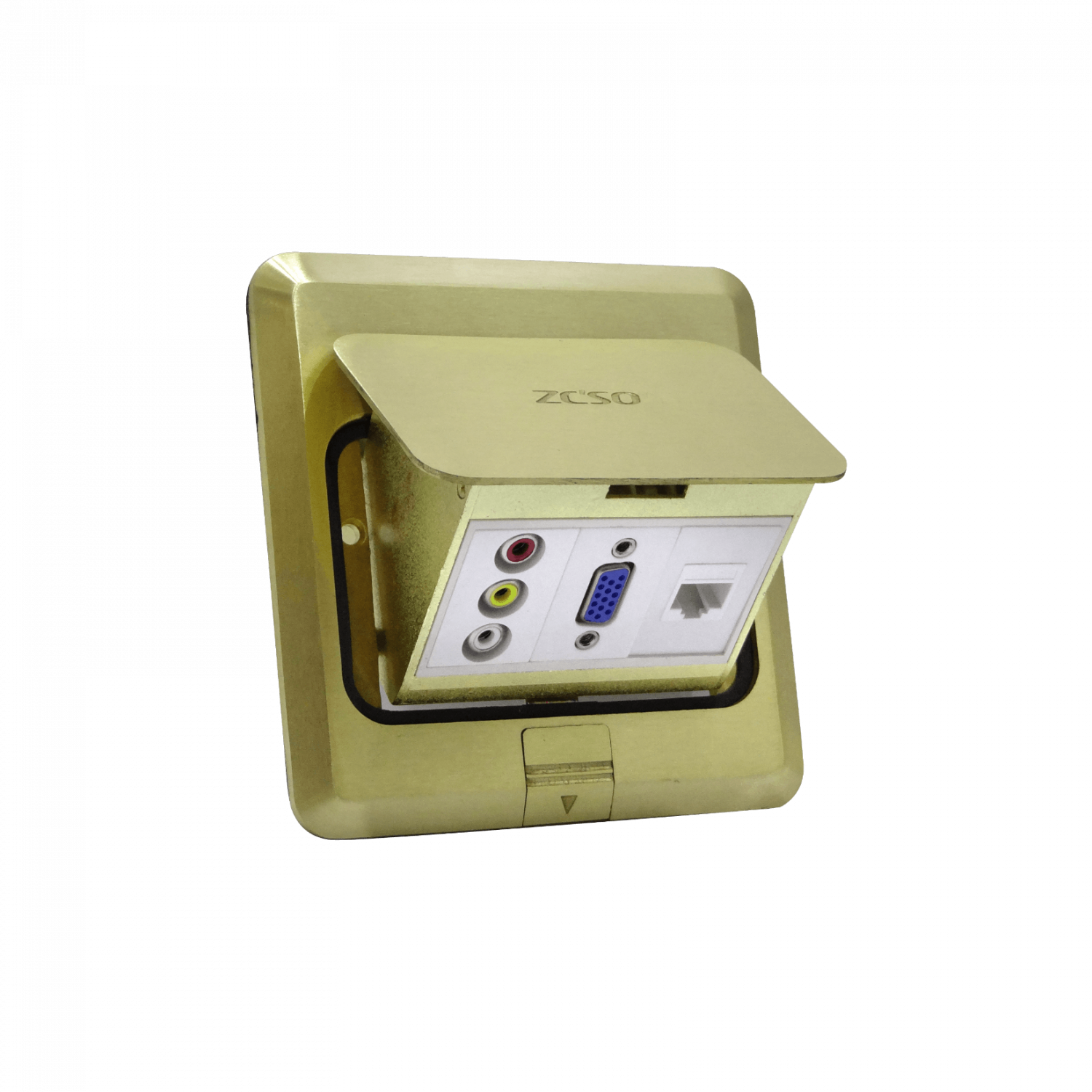 Caja de Piso RST-M3P RJ45 + VGA + 3 RCA Abatible Metálica 103x99x55mm con Tapa 118x120mm 4