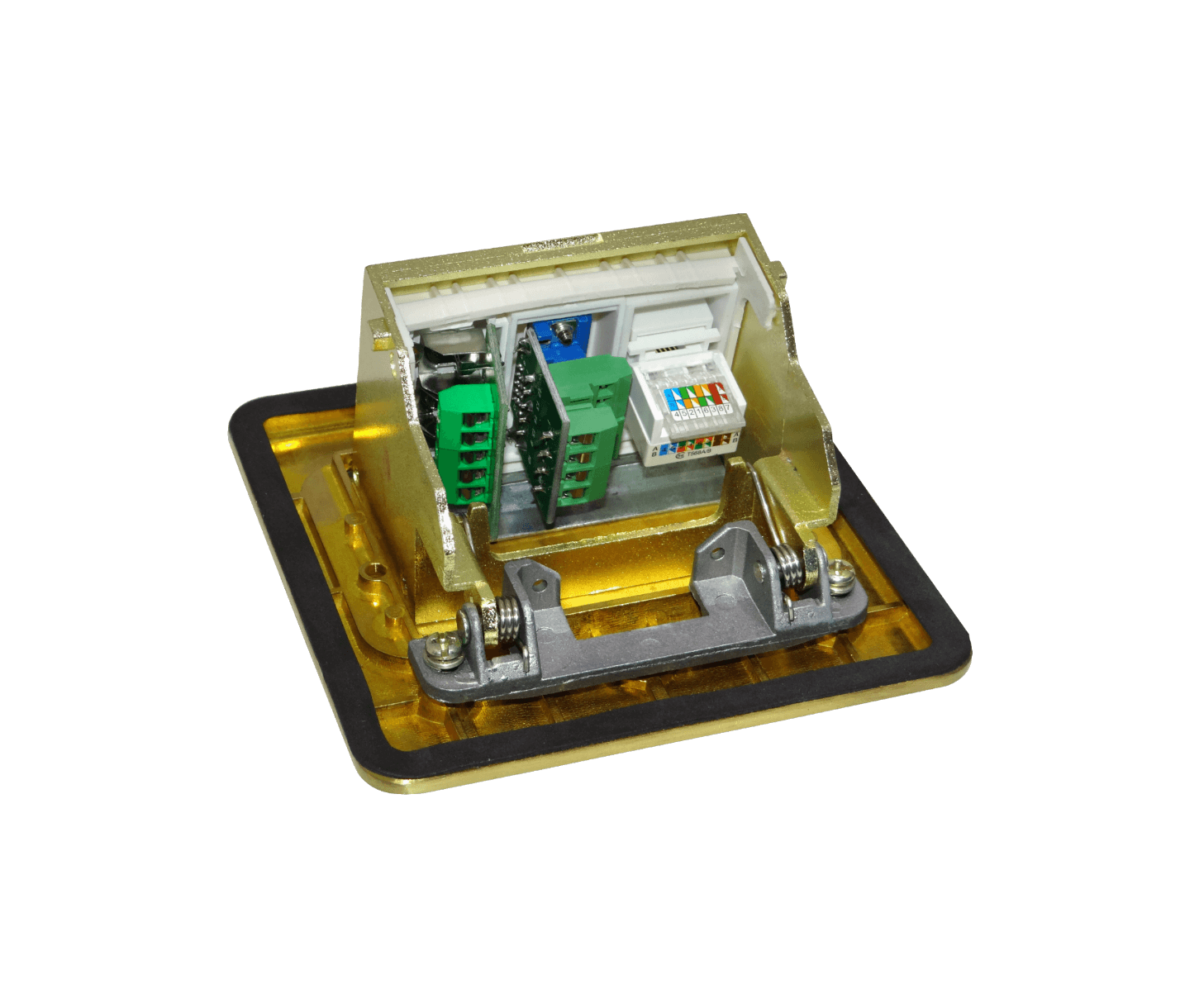 Caja de Piso RST-M3P RJ45 + VGA + 3 RCA Abatible Metálica 103x99x55mm con Tapa 118x120mm 5