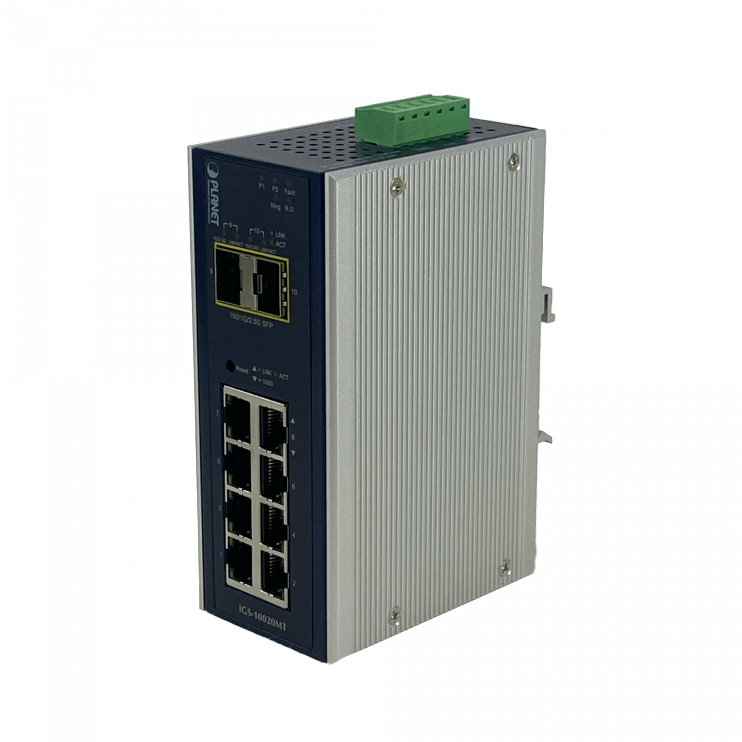 PLANET 8-1000 2-SFP Switch Industrial Admin Riel-DIN 12-48VDC 24VAC 1