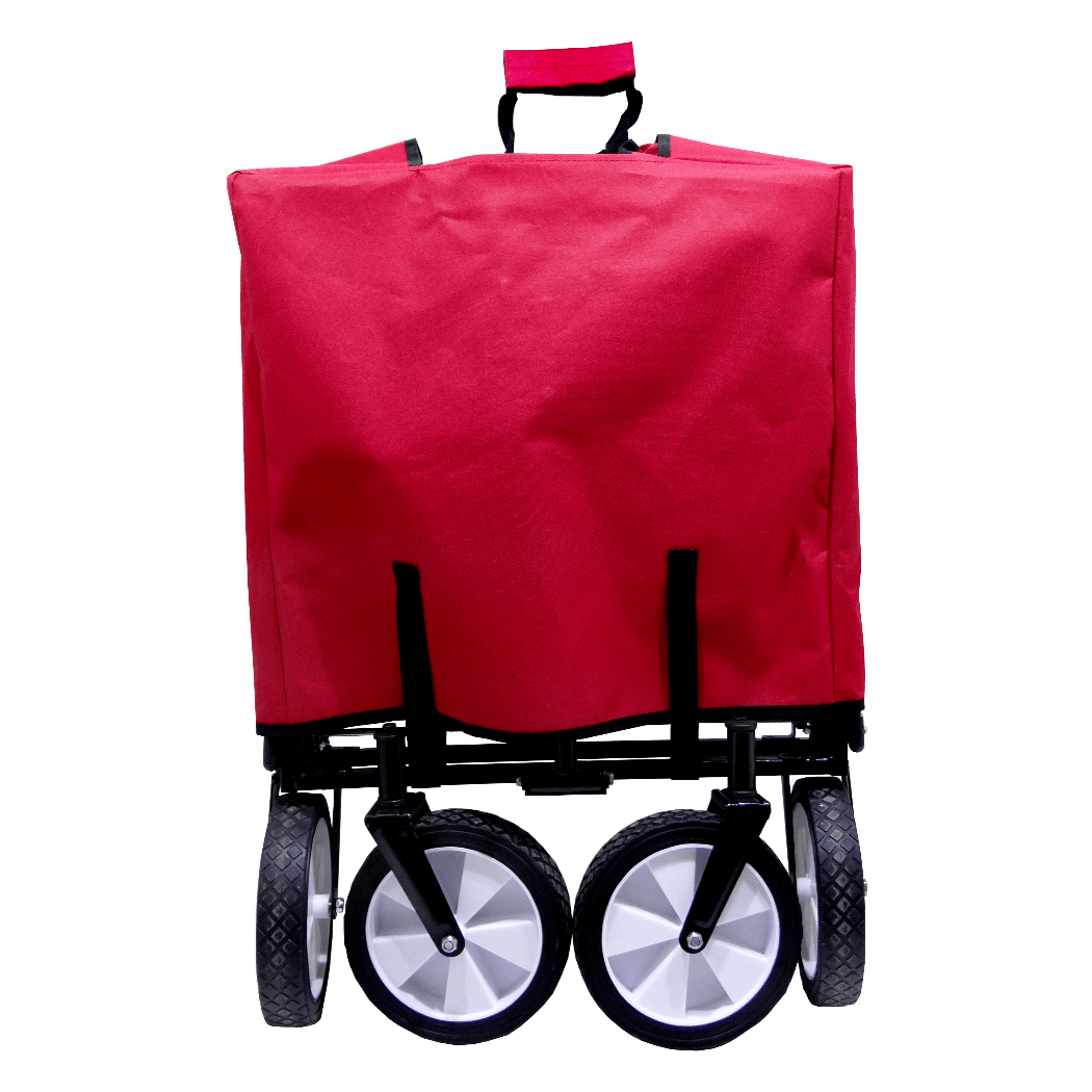 Carro Arrastre Manual Metal Tela-Rojo Plegable 4-Ruedas 70kg 1