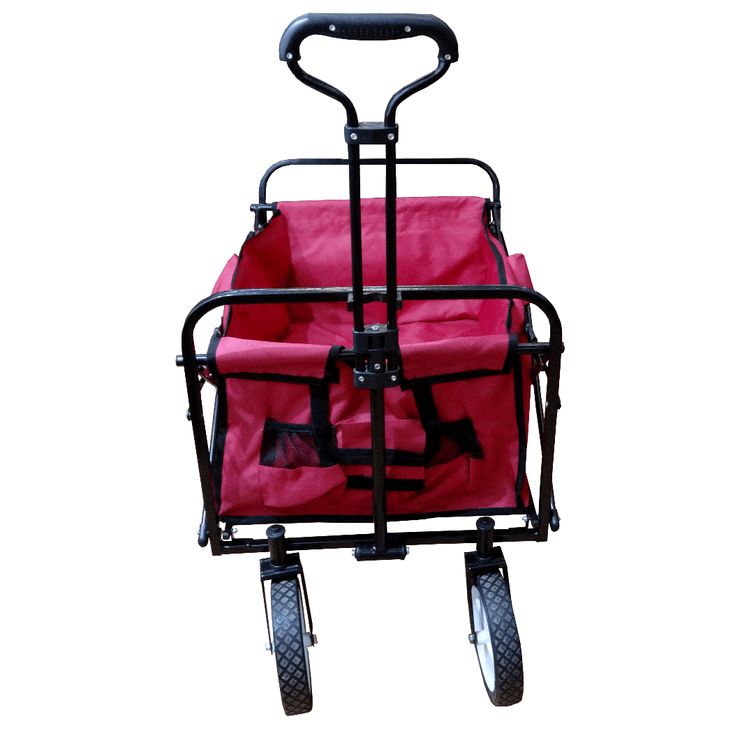 Carro Arrastre Manual Metal Tela-Rojo Plegable 4-Ruedas 70kg 2