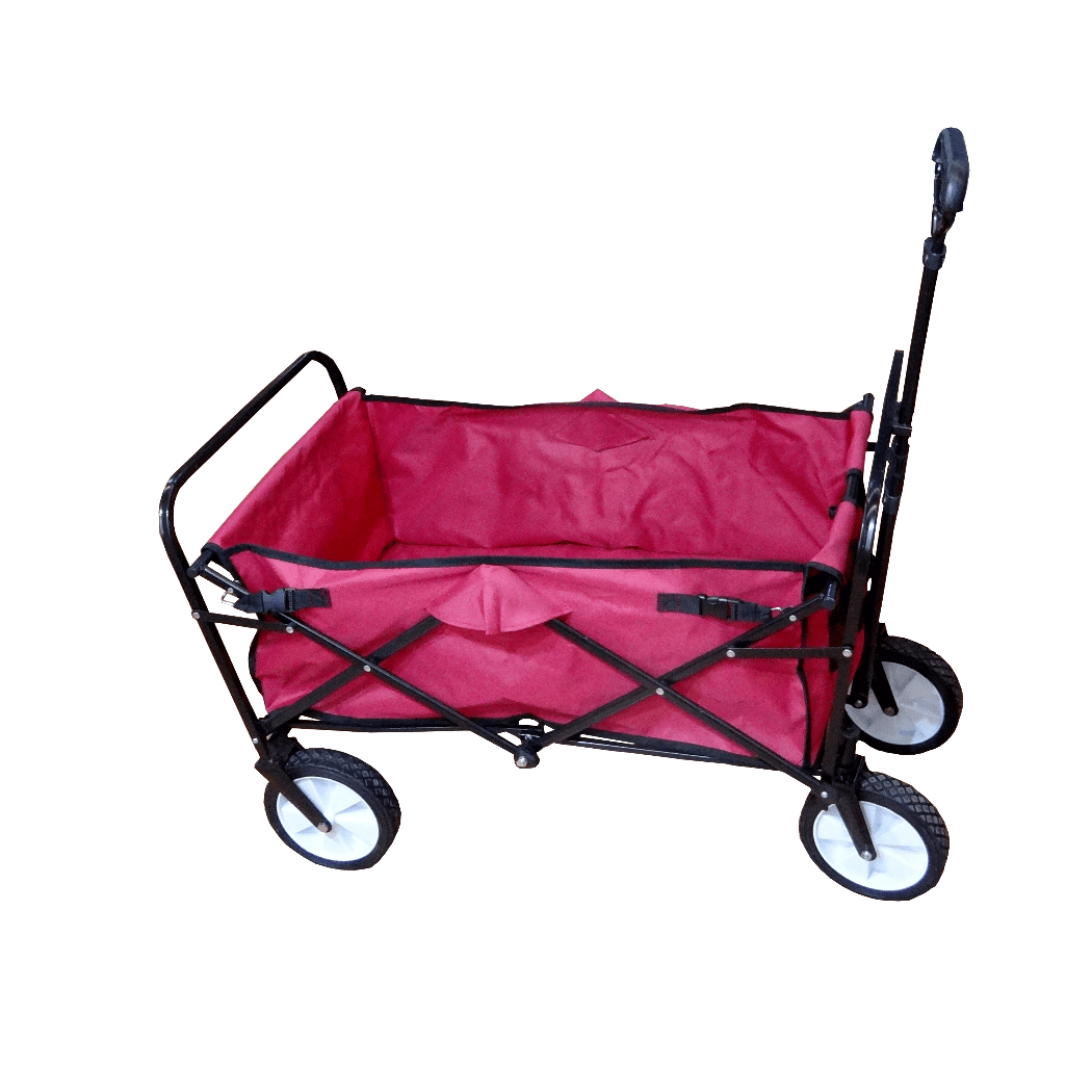 Carro Arrastre Manual Metal Tela-Rojo Plegable 4-Ruedas 70kg 4