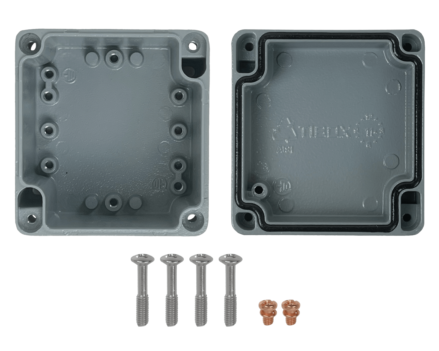 Caja 80x75x59mm IP66 Aluminio Grueso 4-Tornillos 2-Aletas 1
