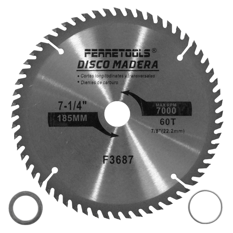 Disco Corte Sierra Madera Carburo F3687 185mm 60T 22,2mm 7000rpm  1