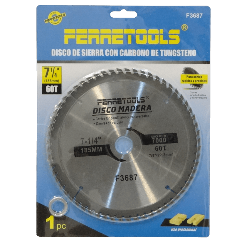 Disco Corte Sierra Madera Carburo F3687 185mm 60T 22,2mm 7000rpm  2