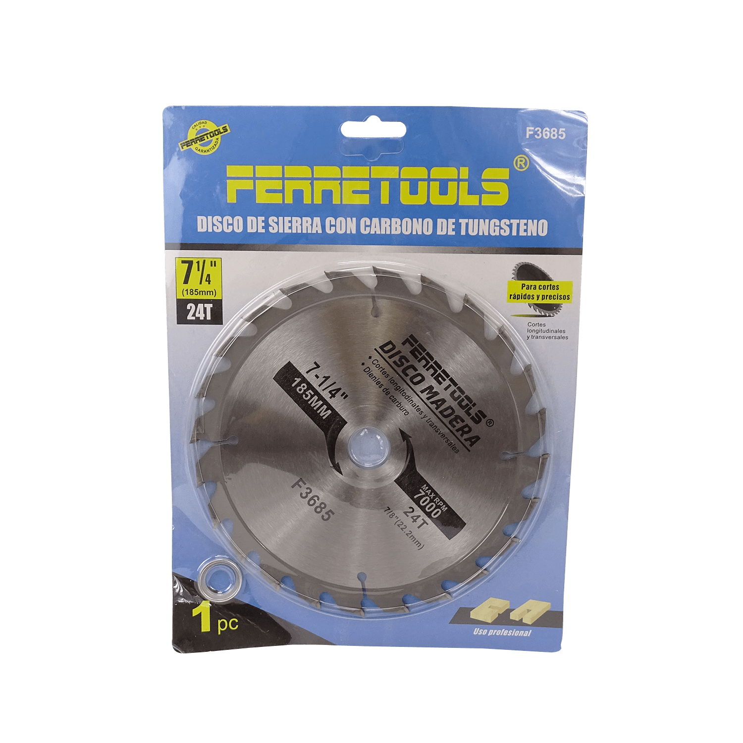 Disco Corte Sierra Madera Carburo DMD724 185mm 24T 22,2mm 7-1/4  2