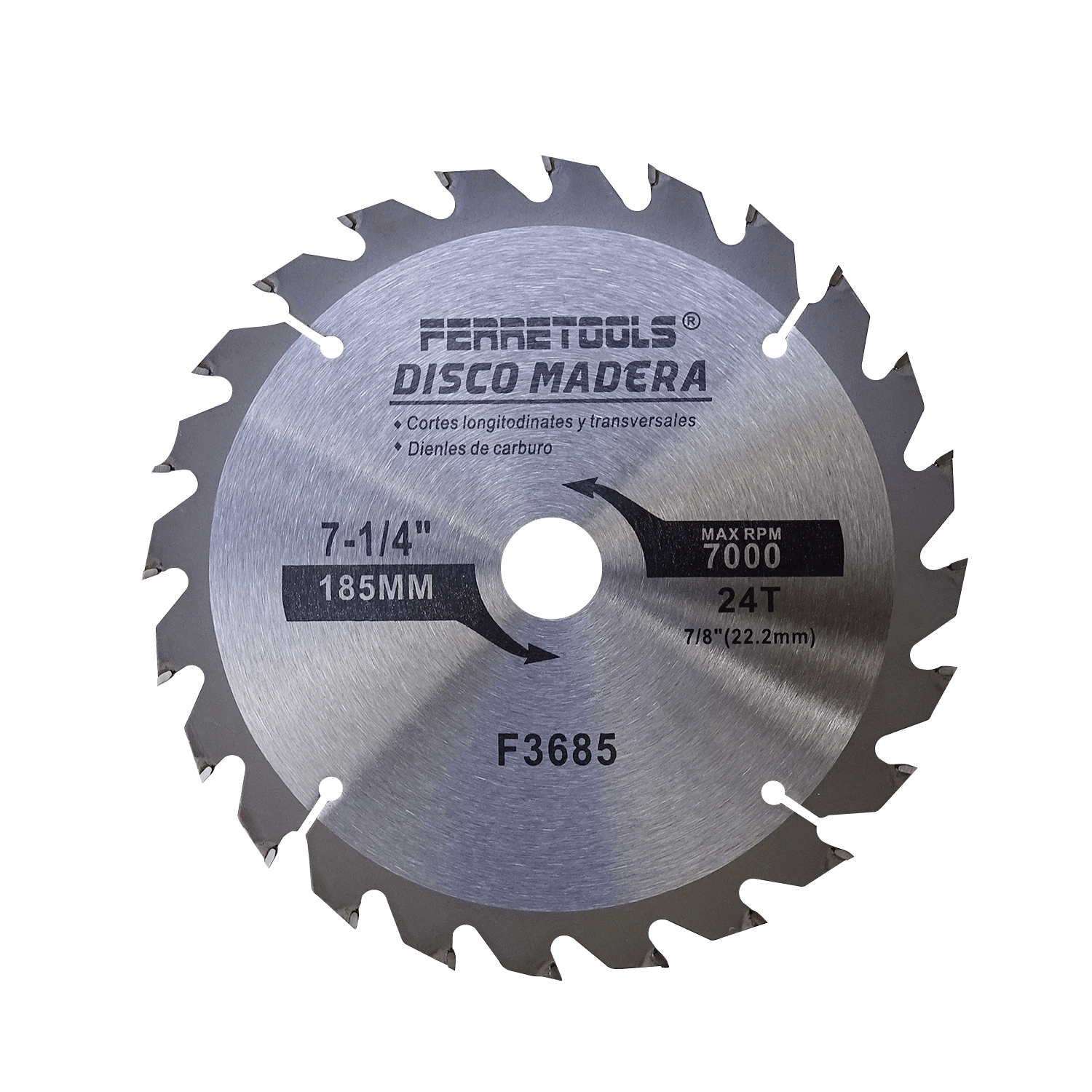 Disco Corte Sierra Madera Carburo DMD724 185mm 24T 22,2mm 7-1/4  3