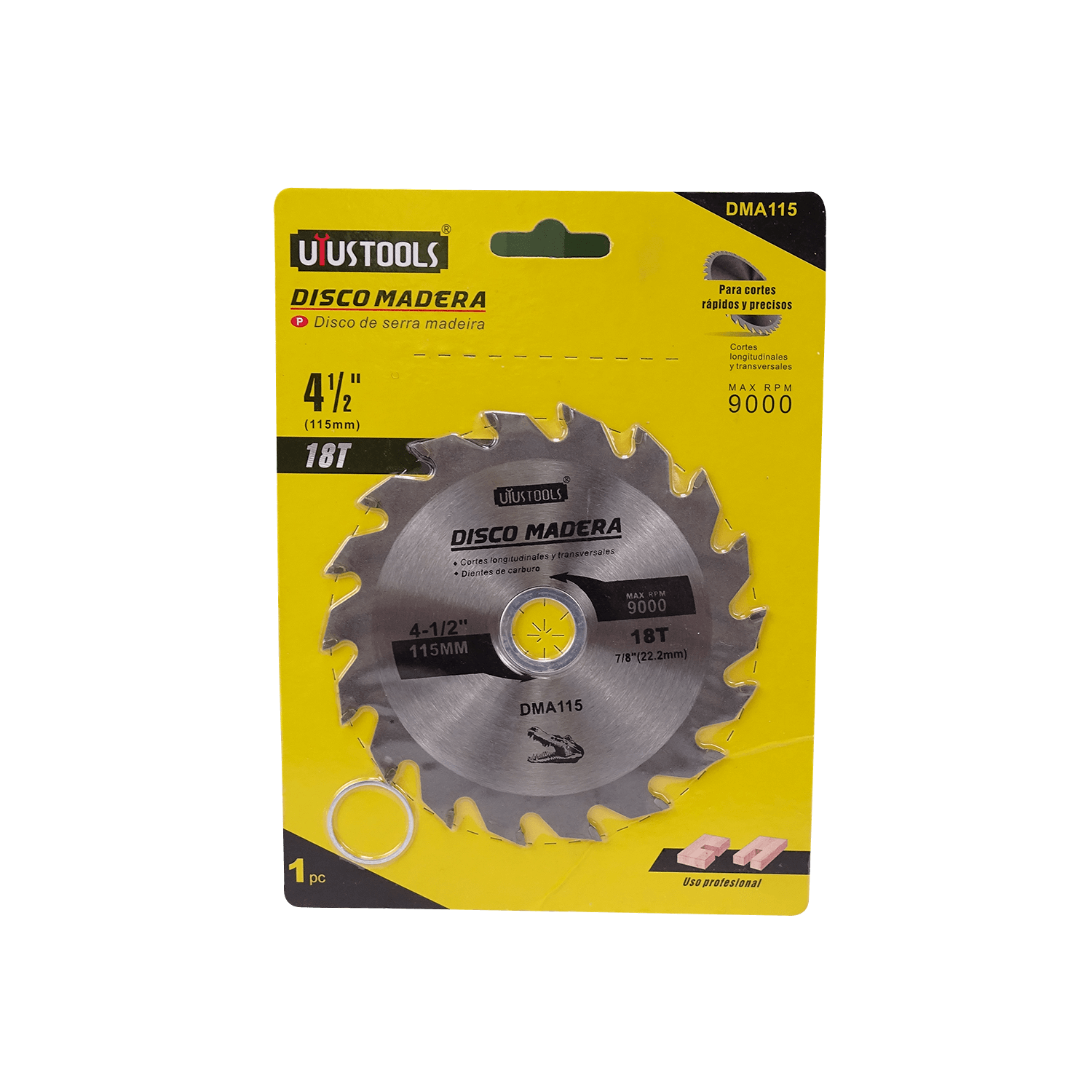 Disco de Corte UYUSTOOLS para Sierra de Madera, 115mm, 18T, 22.2mm, Carburo DMA115 1