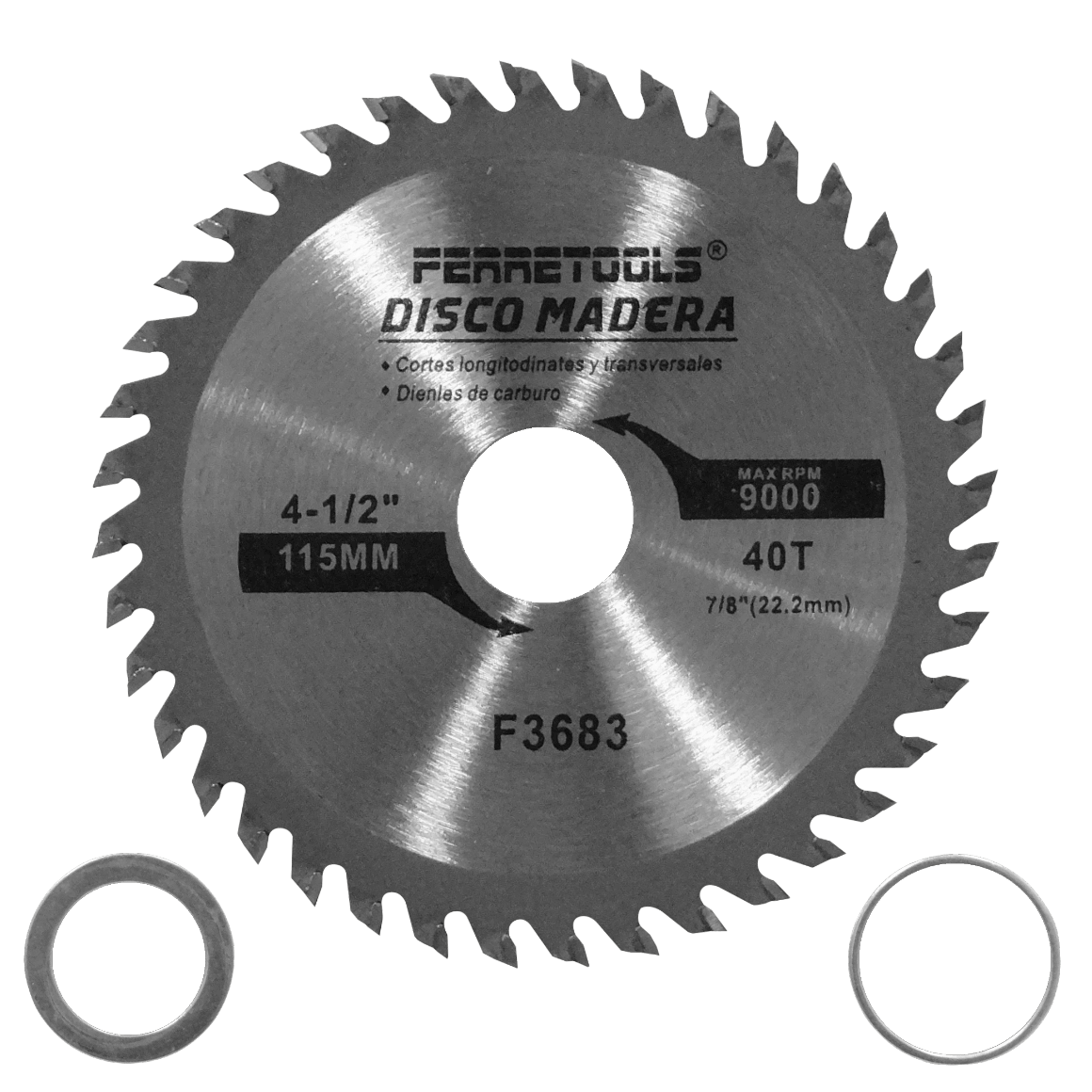 Disco de Sierra para Madera, 115mm, 40T, 22.2mm, 9000RPM, Carburo F3683 2