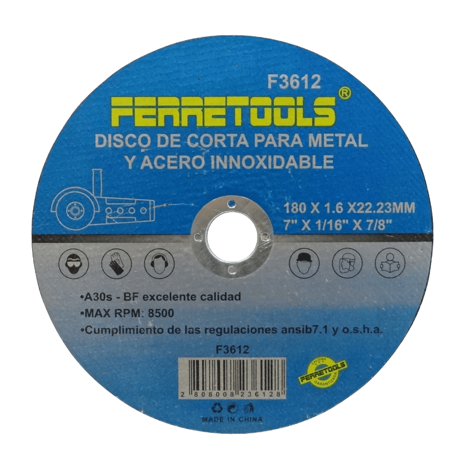 180mm 1,6mm 22,23mm Disco Corte Metal 8500rpm A30s F3612 1