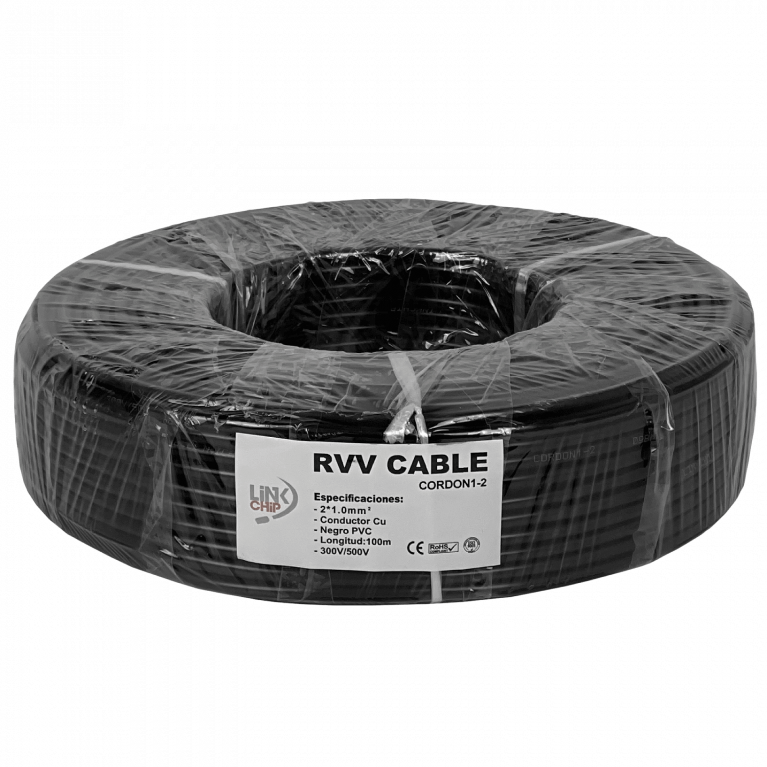 Cable Eléctrico Negro PVC RVV 2x1,0mm² 8-10A AWG17 100m 1