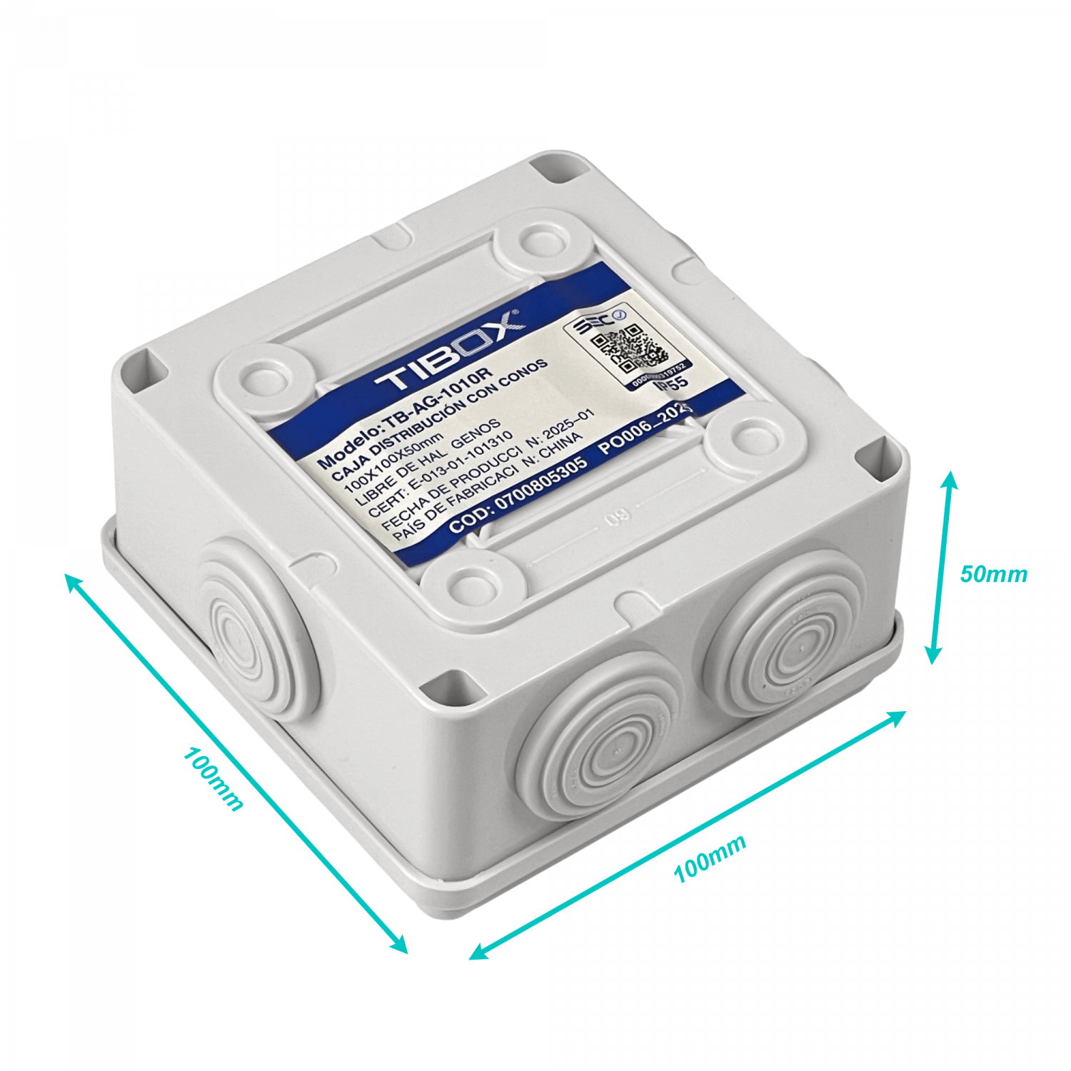 Caja estanca Tibox MTC-1 100x100x50mm blanca IP66 7 conos 4 tornillos 4