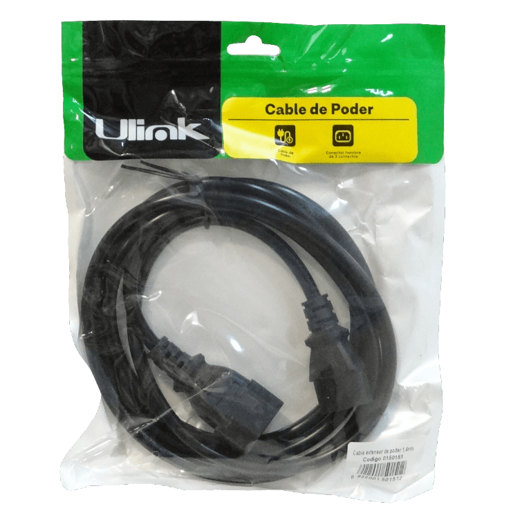 ULINK 3X0,75MM2 C13-C14 6A 1,8MT MACHO-HEMBRA CABLE PODER 180CM 3