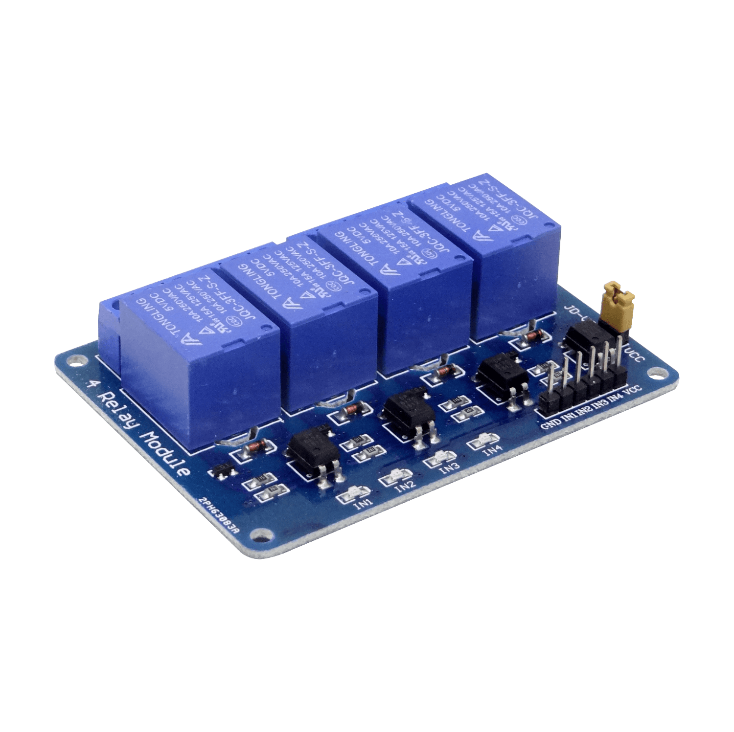 Módulo 4 Relés 5VDC 6-Pin NC/NA con LED Optoaislados JQC-3FF-S-Z 1