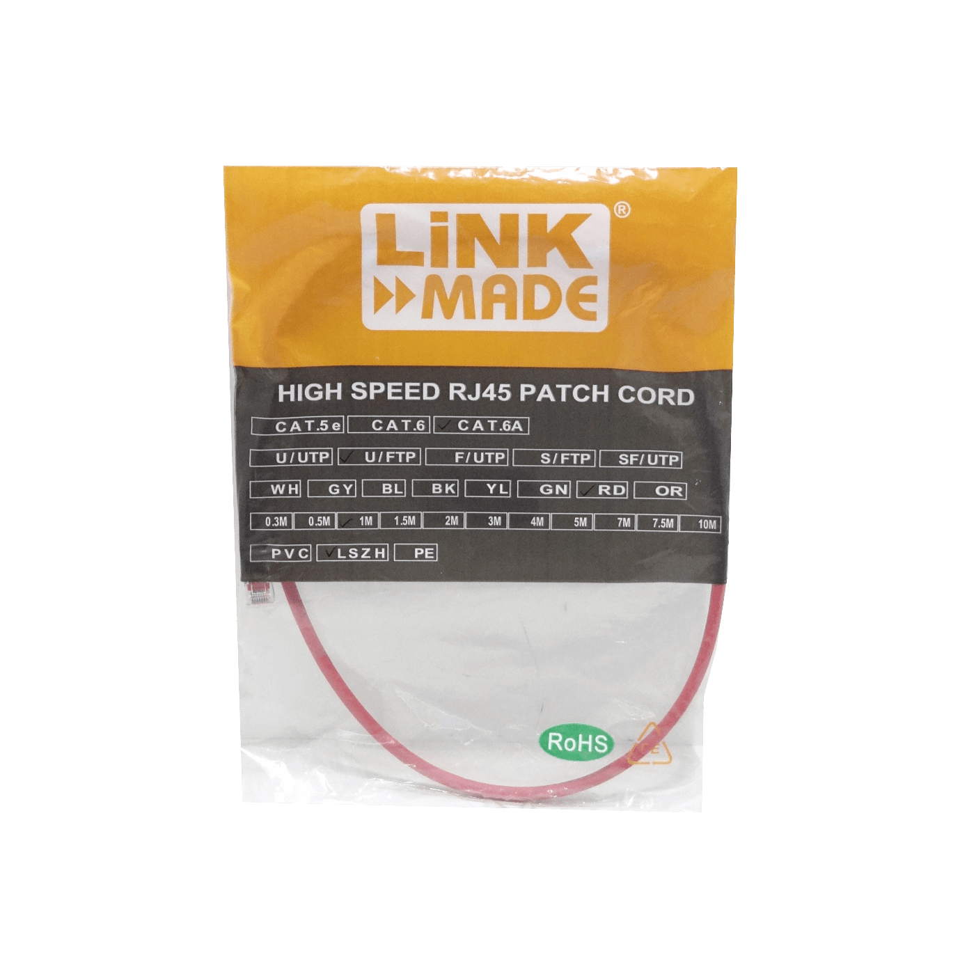 Cable Patch LINKMADE Cat6a Rojo LSZH U/FTP 1m Inyectado Multifilar para Conexiones Seguras 3