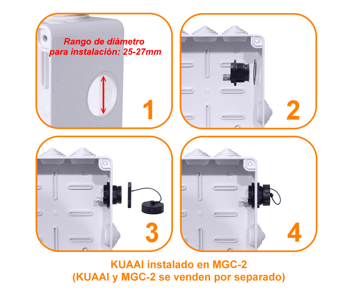 Industrial USB3.0 A-A USB-AH-AH Negro Plastico c/Tapa p/1pulg 25-27mm 4