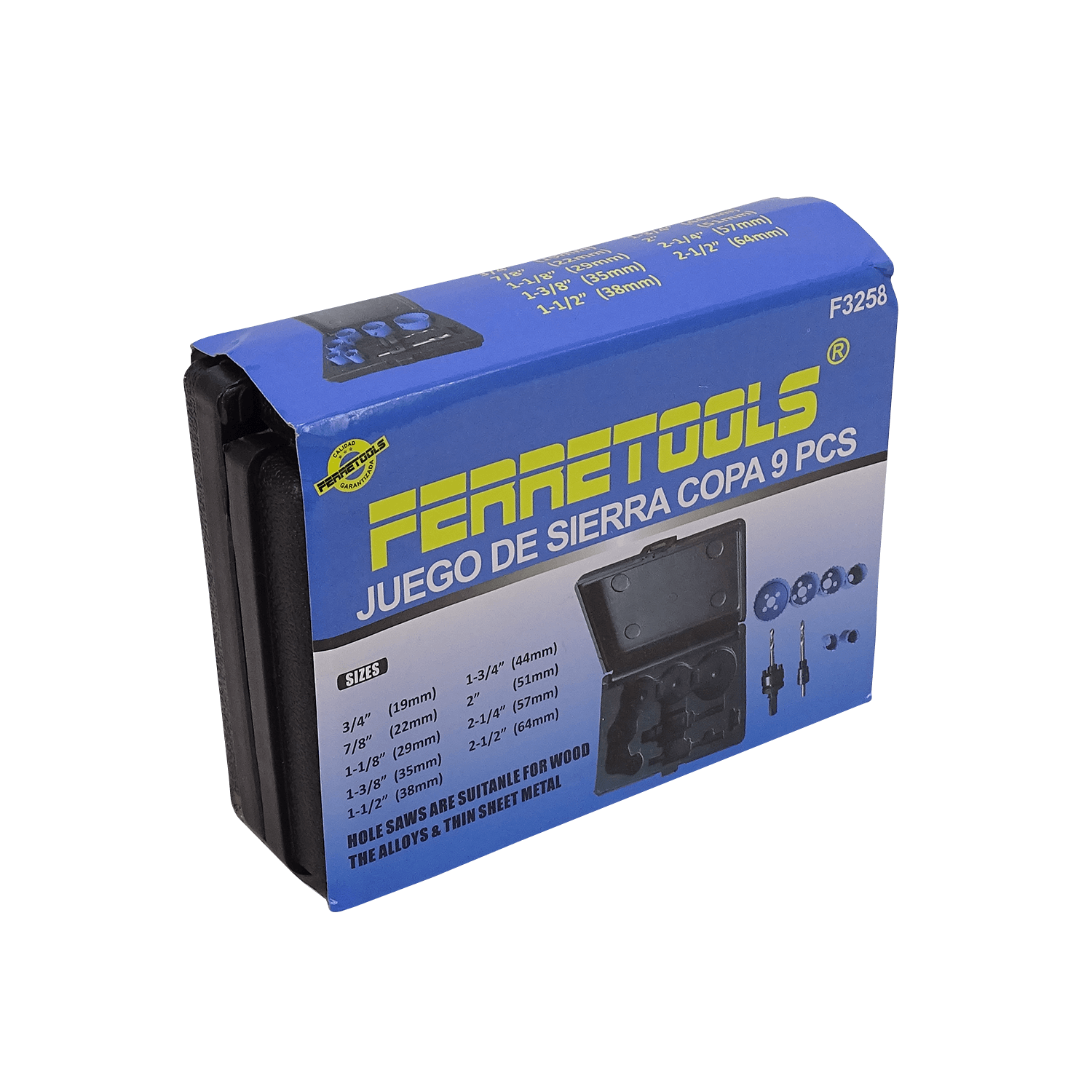 FERRETOOLS 6-Copas Sierras Madera 19-64mm 3/4-2 1/2pulg Juego-9-piezas 1
