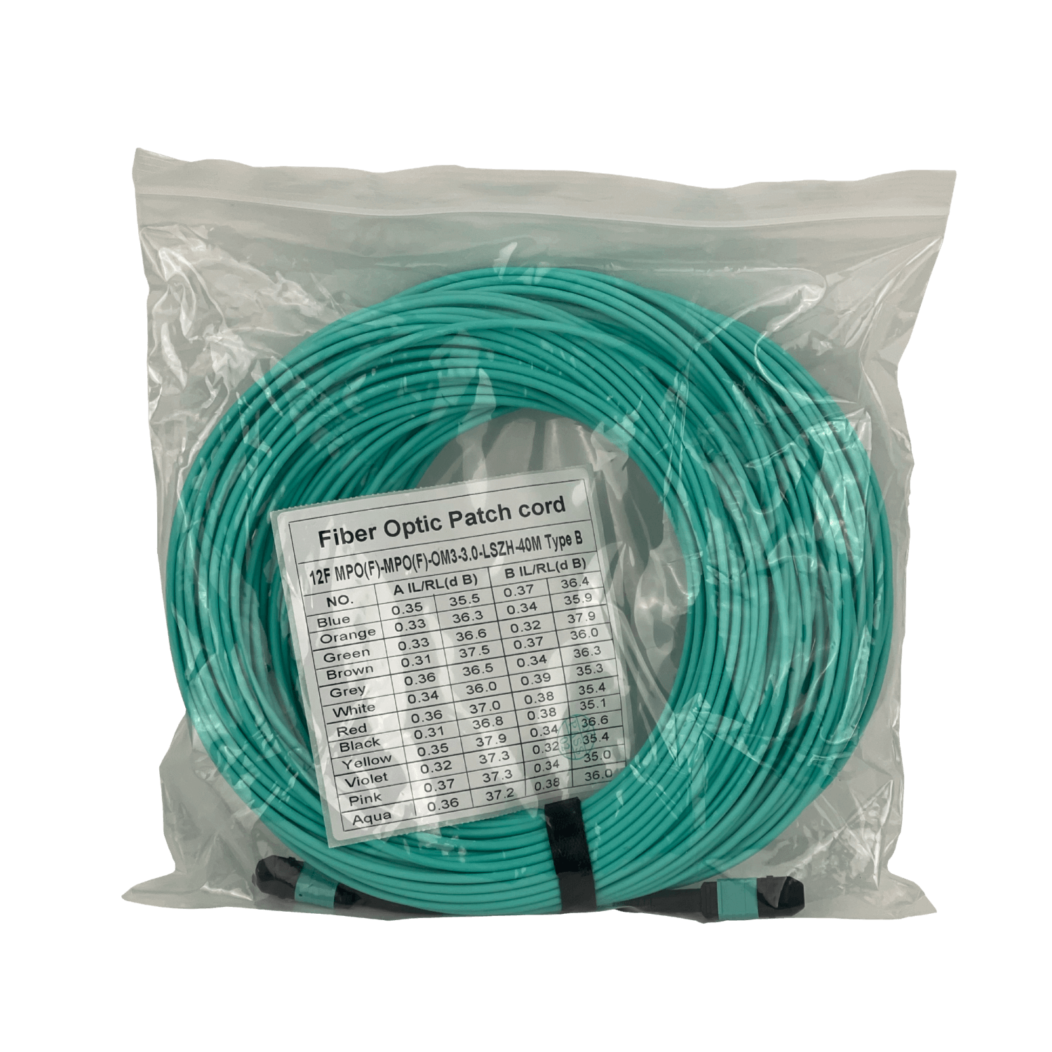 LSZH 40mt OM4 MPO-MPO 12-Fibras Type-B Multimodo MM Jumper Fibra 3