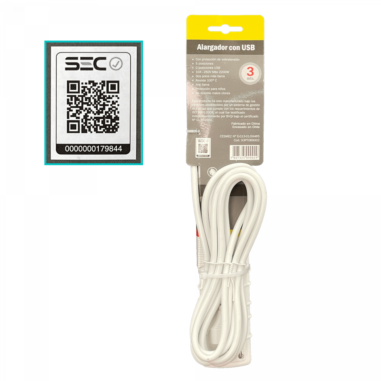RITTIG Blanco 5-IH 2-USB5V Alarg 3mts 10A-250V 2200W Piloto-Interruptr 1