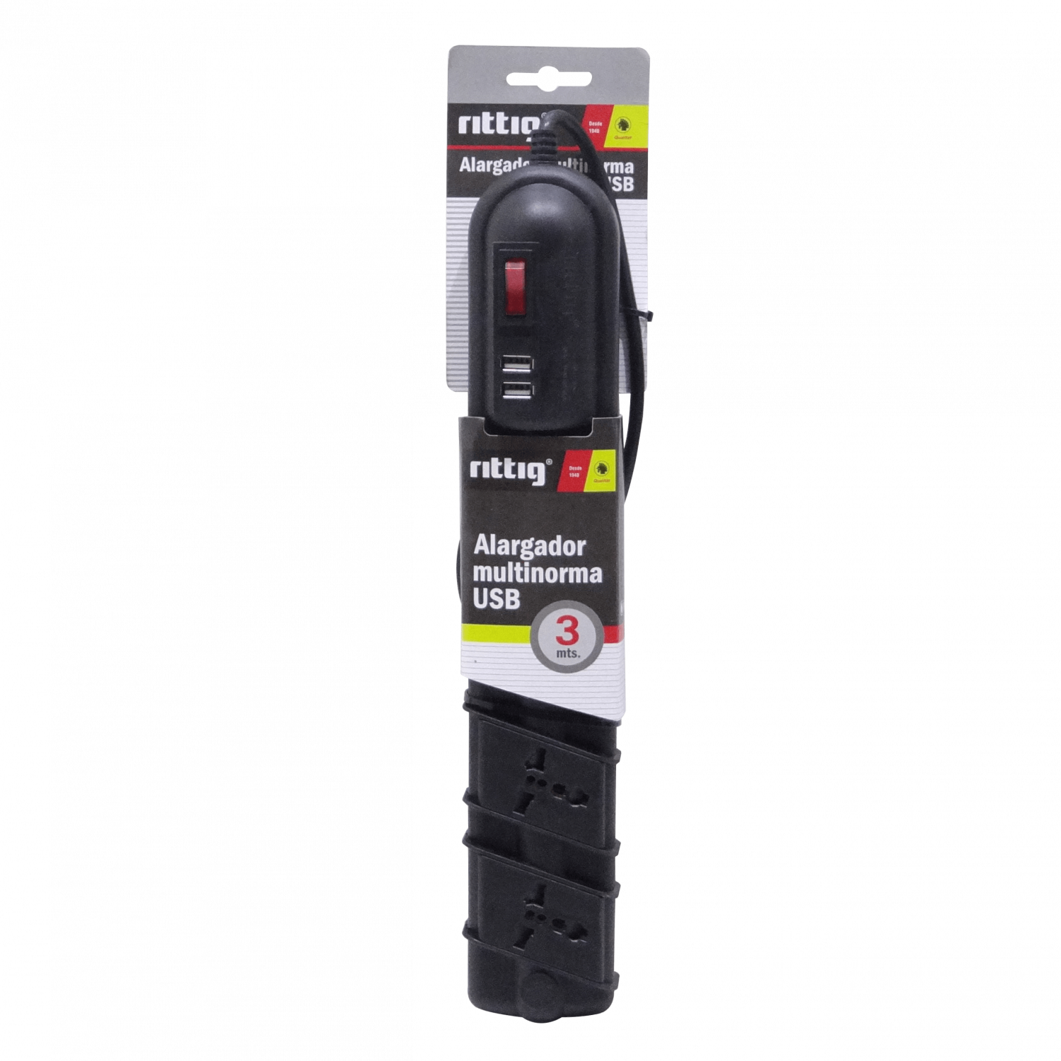 RITTIG Negro 5-Mult 2-USB5V Alarg 3mts 10A-250V 2200W Piloto-Interrupt 3