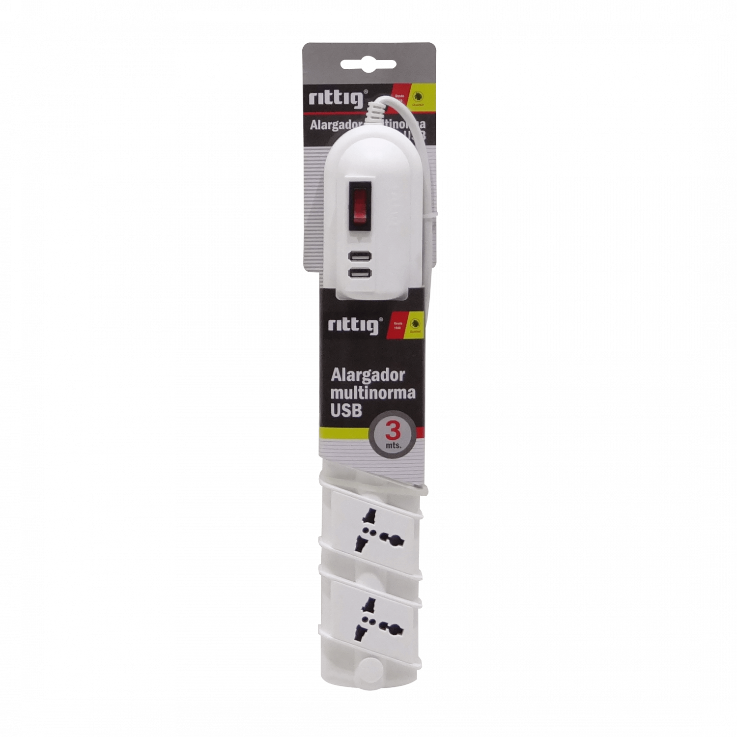 RITTIG Blanco 5-Mult 2-USB5V Alarg 3mts 10A-250V 2200W Piloto-Interrup 2