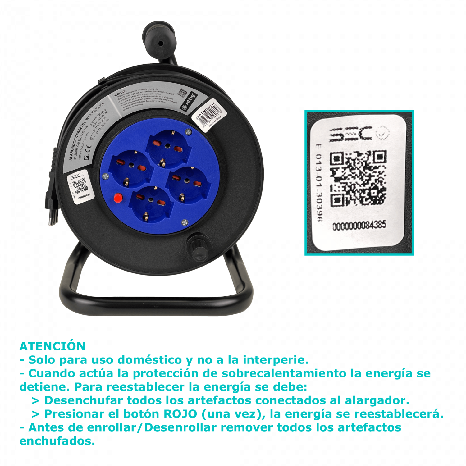 RITTIG 15mts Alargador Carrete 4-Multinorma-H 1-16A-IM 250V Proteccion 3