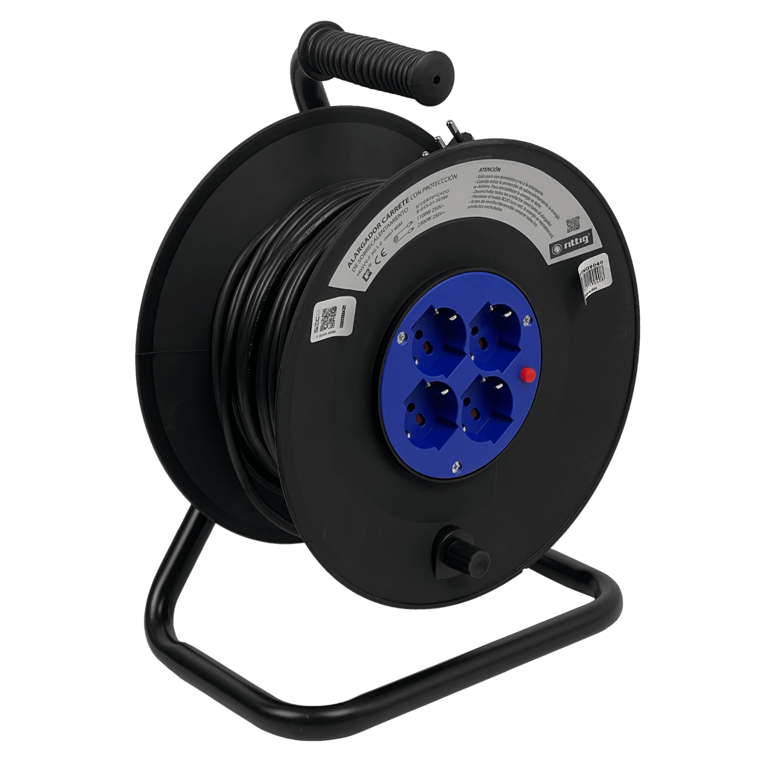 RITTIG 40mts Alargador Carrete 4-Multinorma-H 1-16A-IM 250V Proteccion 5