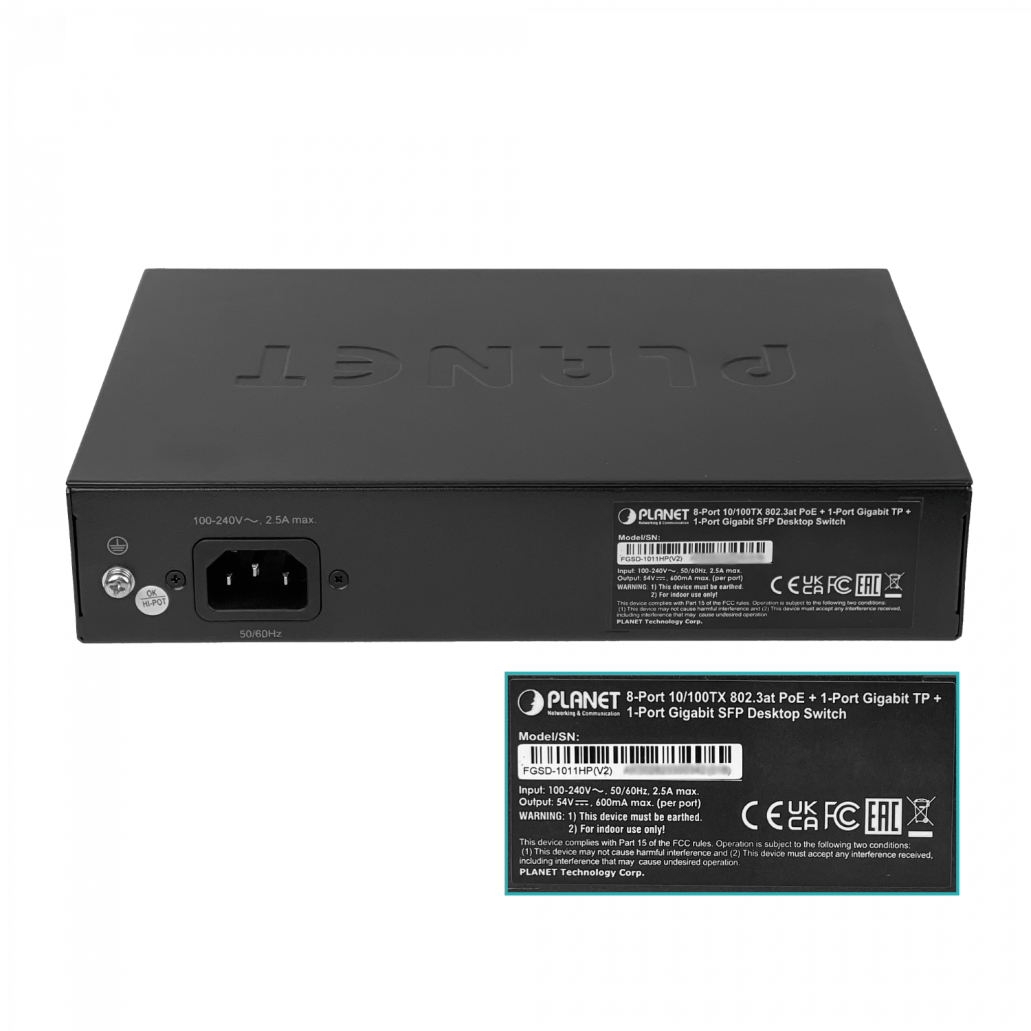 PLANET 8-100-PoE+at 1-1000 1-SFP 120W-tot Switch no-Admin Rack19p 2